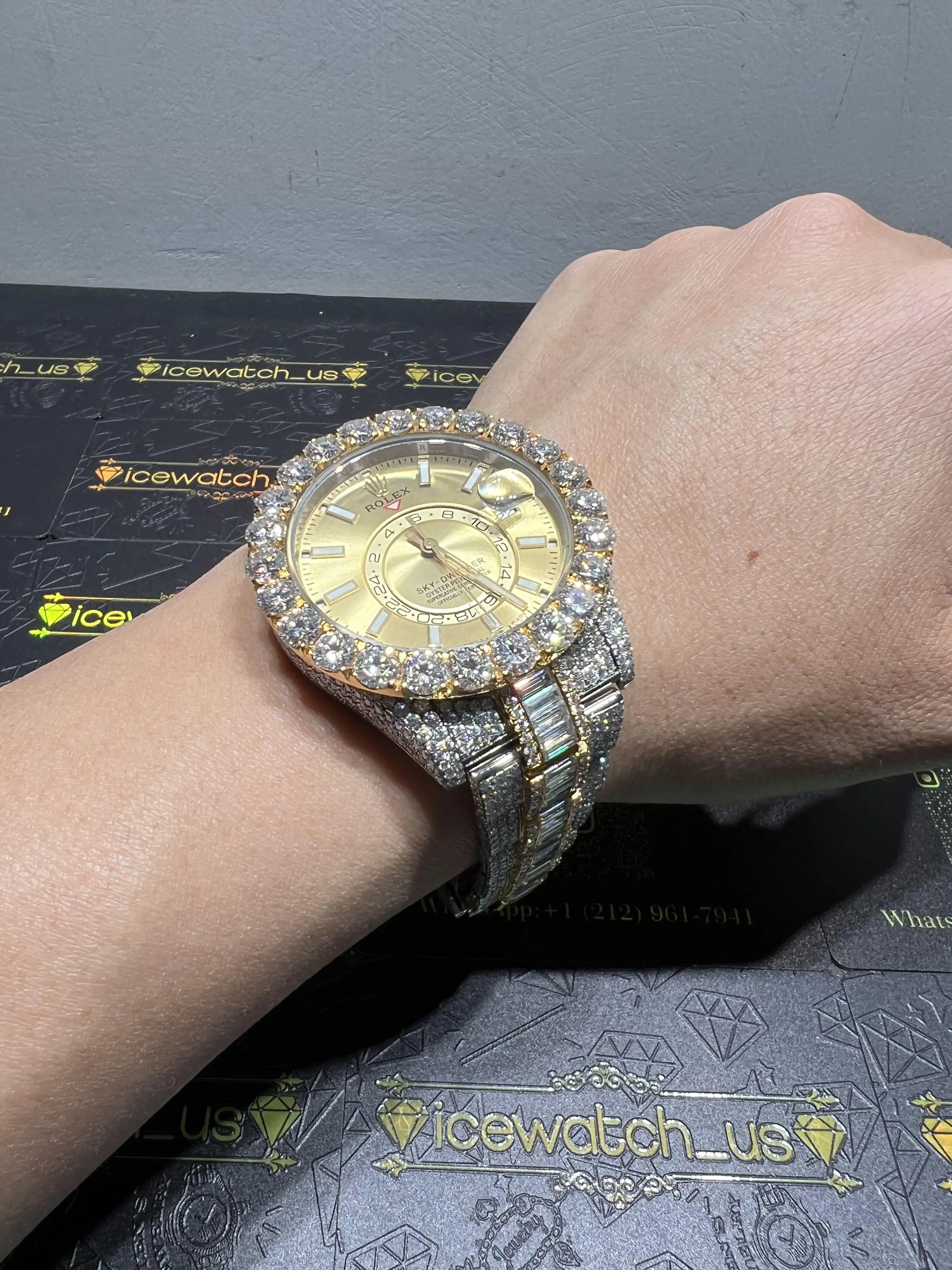Sky-Dweller 42mm Icedout Watch with Baguette Band D1552519234 — view 10