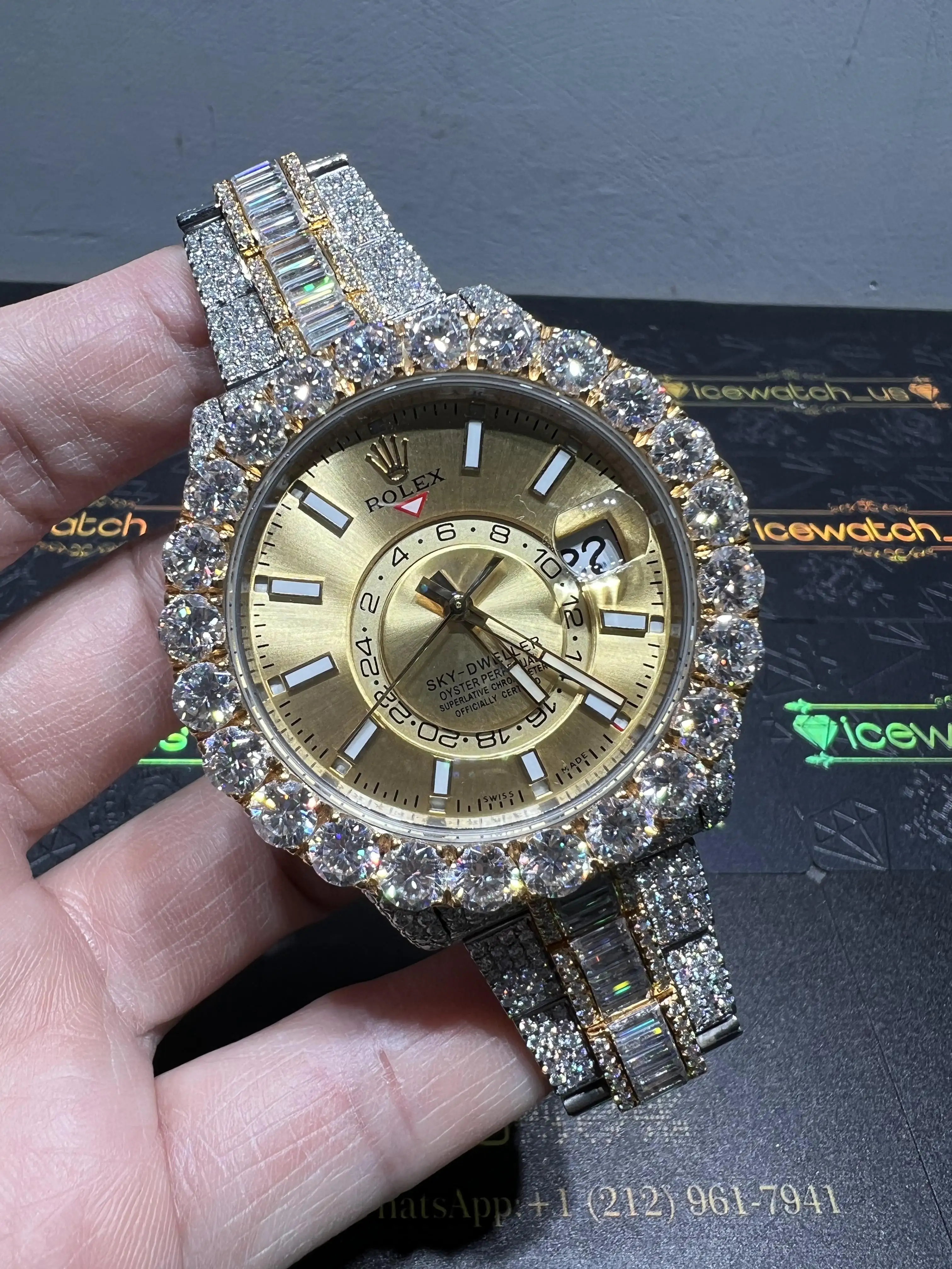 Sky-Dweller 42mm Icedout Watch with Baguette Band D1552519234 — view 3