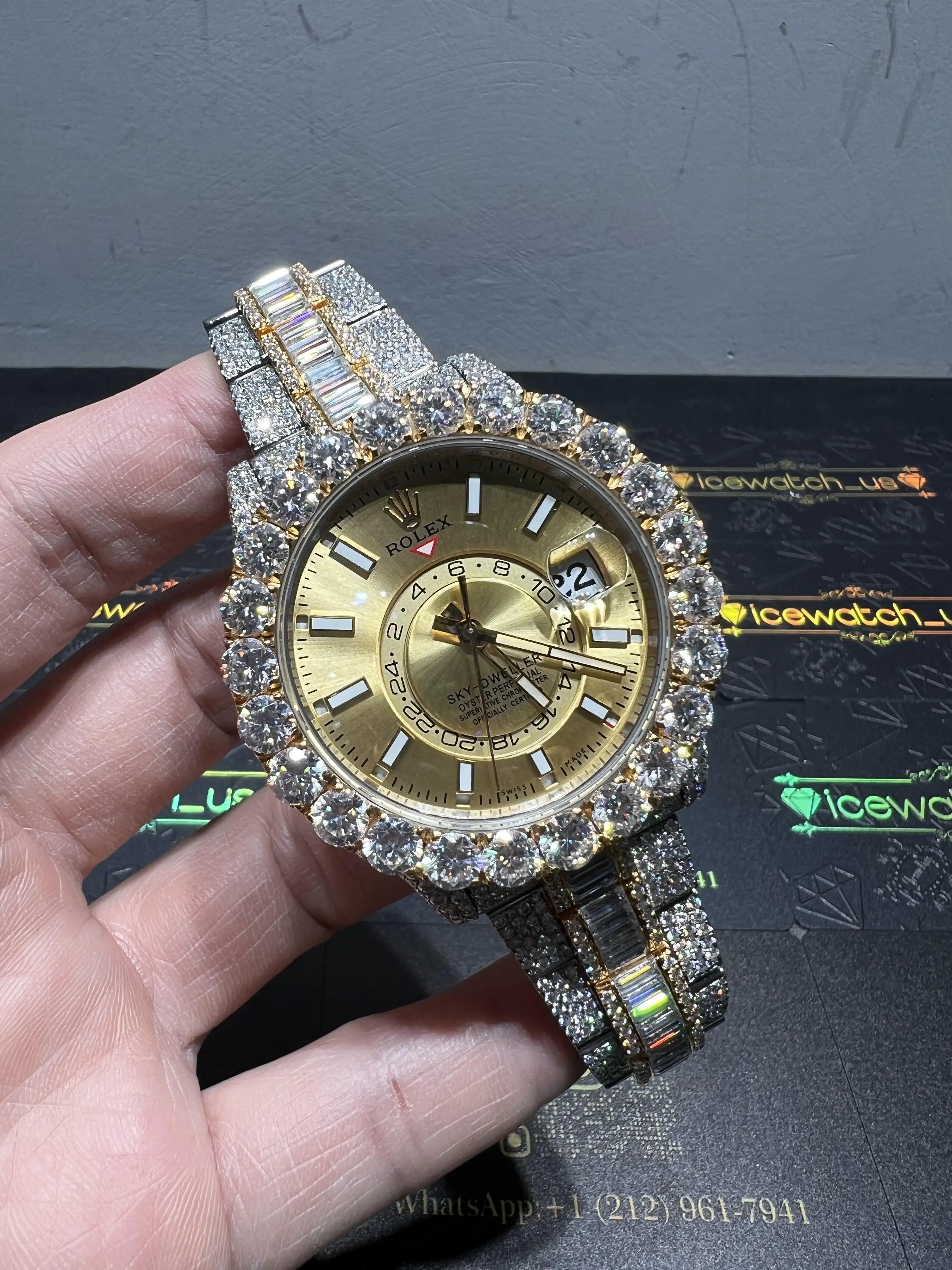 Sky-Dweller 42mm Icedout Watch with Baguette Band D1552519234 — view 2