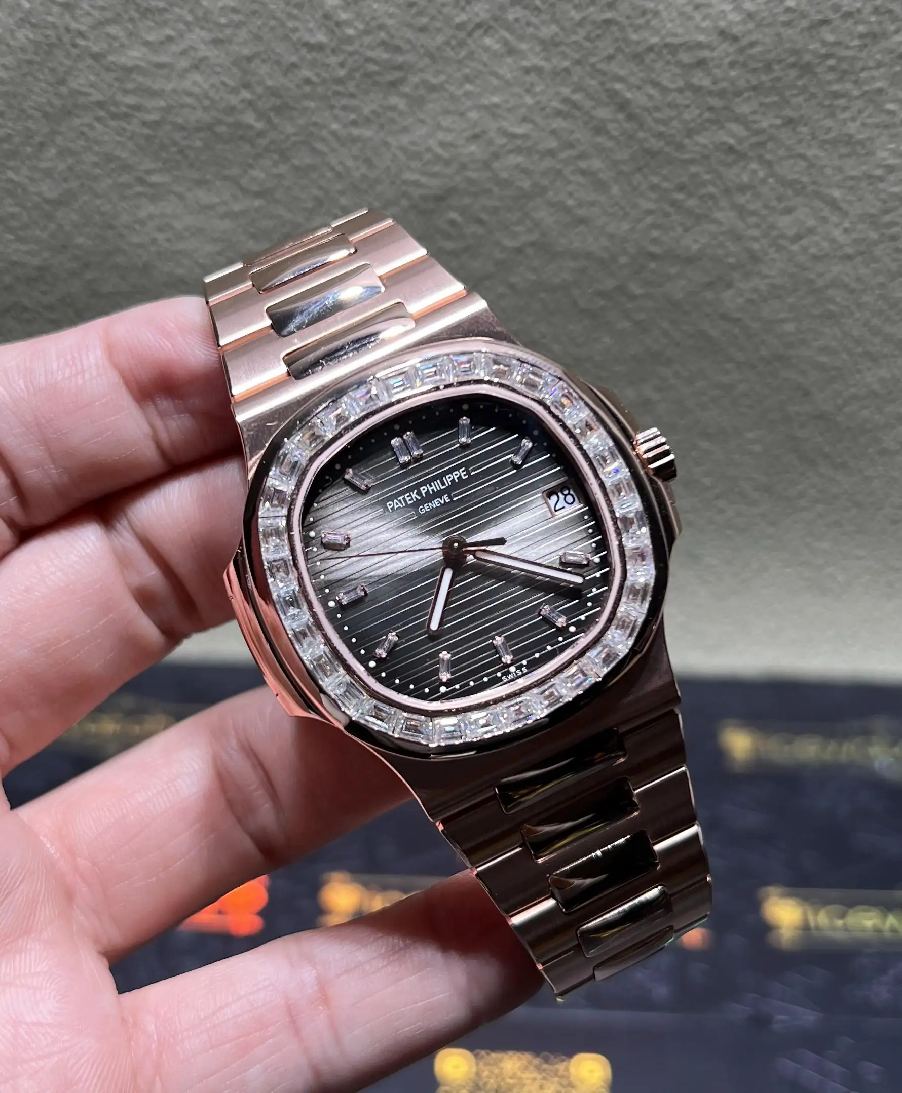 Nautilus 5711 Rose Gold Watch with Baguette Bezel D742519242 — view 2