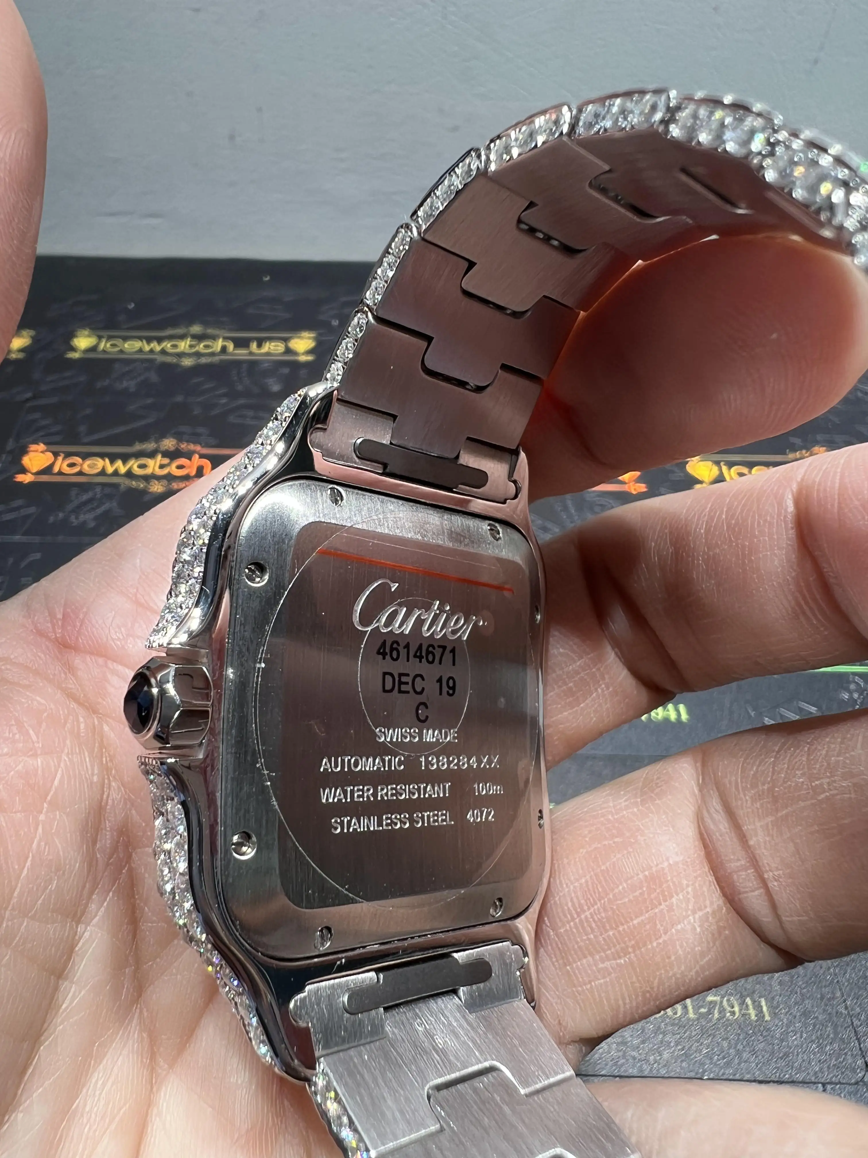 Cartier Santos Icedout Watch with Green Dial D1147519241 — view 6