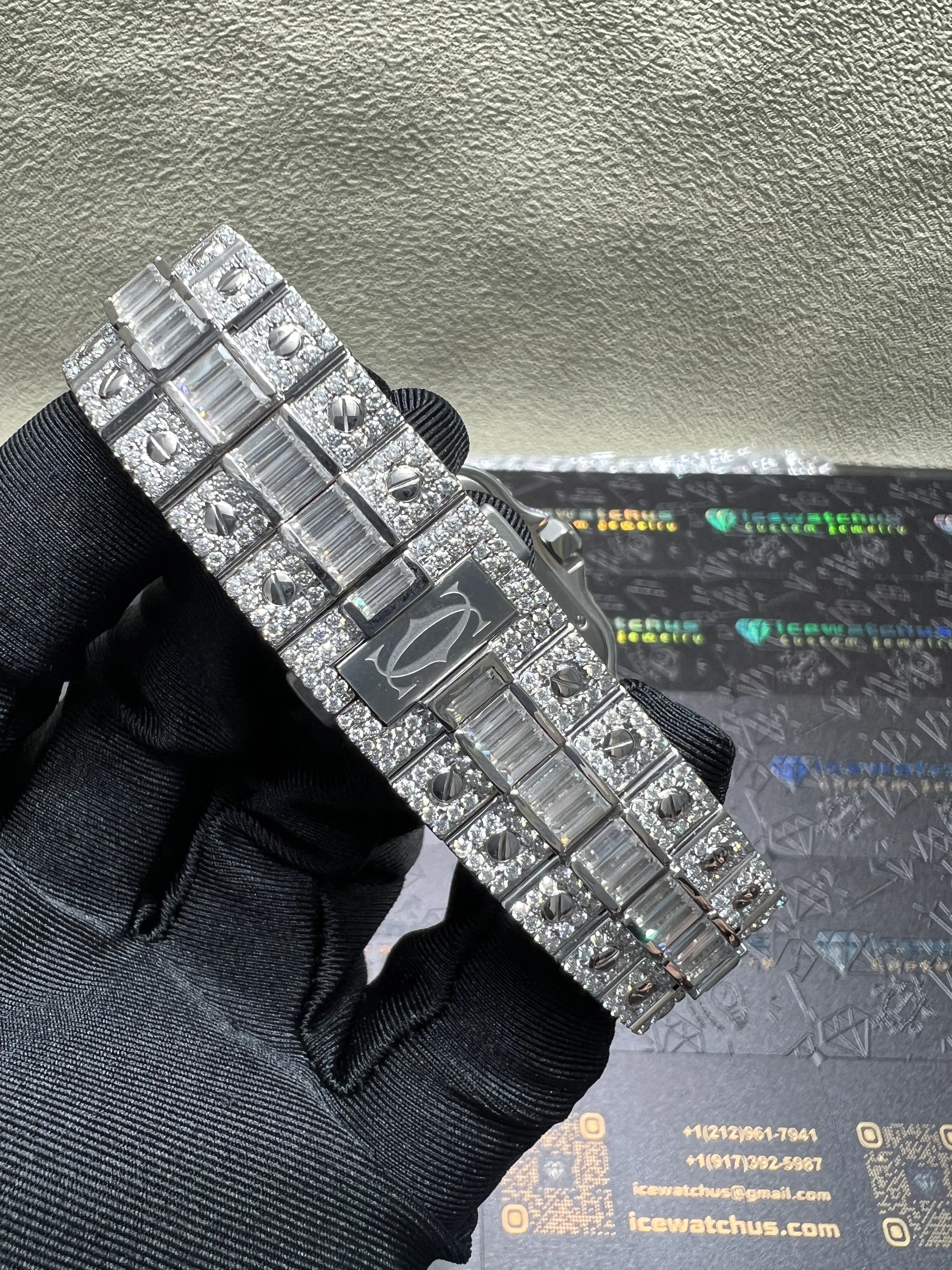 Cartier Santos 40mm Icedout Watch with Baguette Stones D1485019277 — view 7