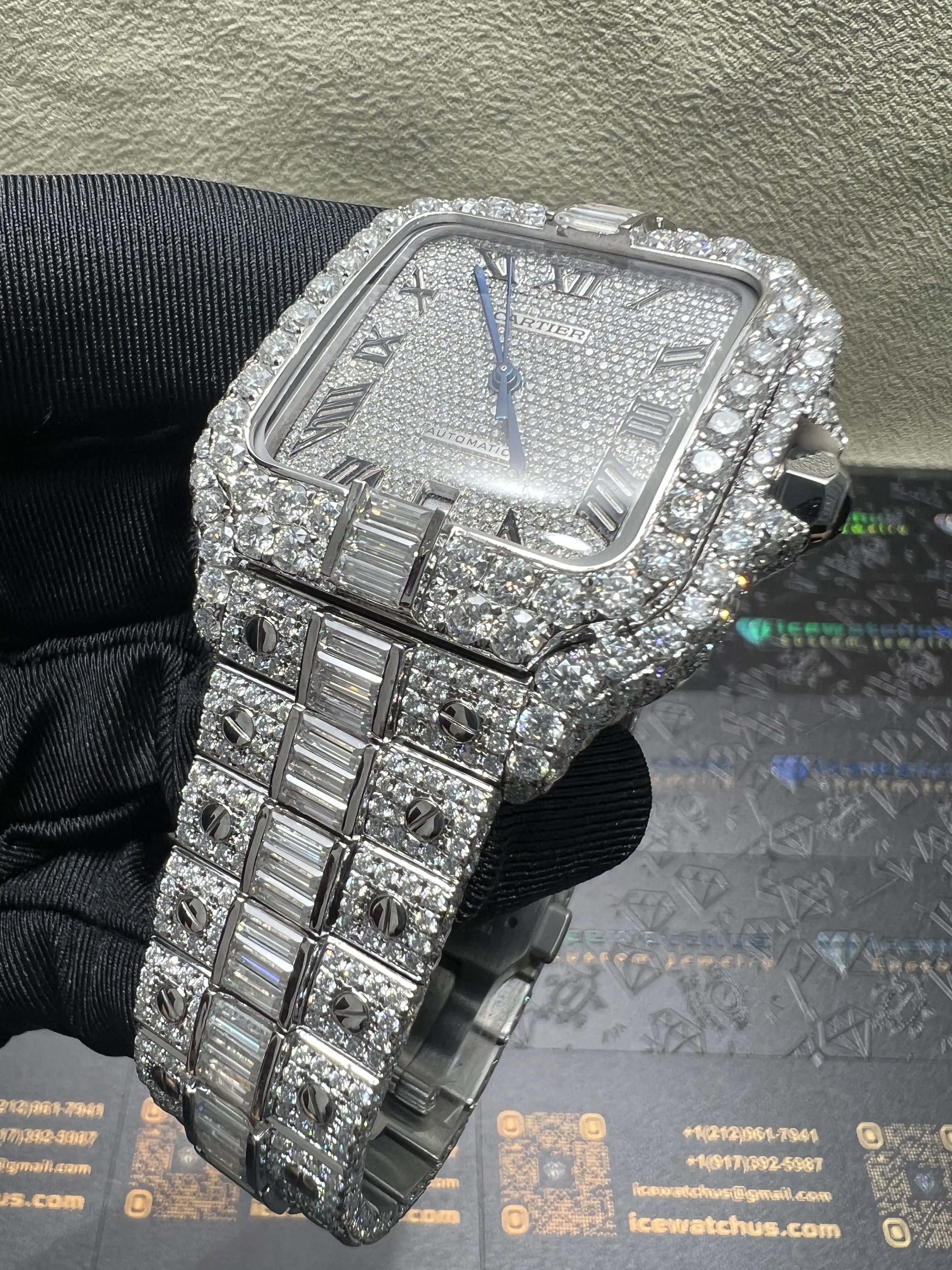 Cartier Santos 40mm Icedout Watch with Baguette Stones D1485019277 — view 4
