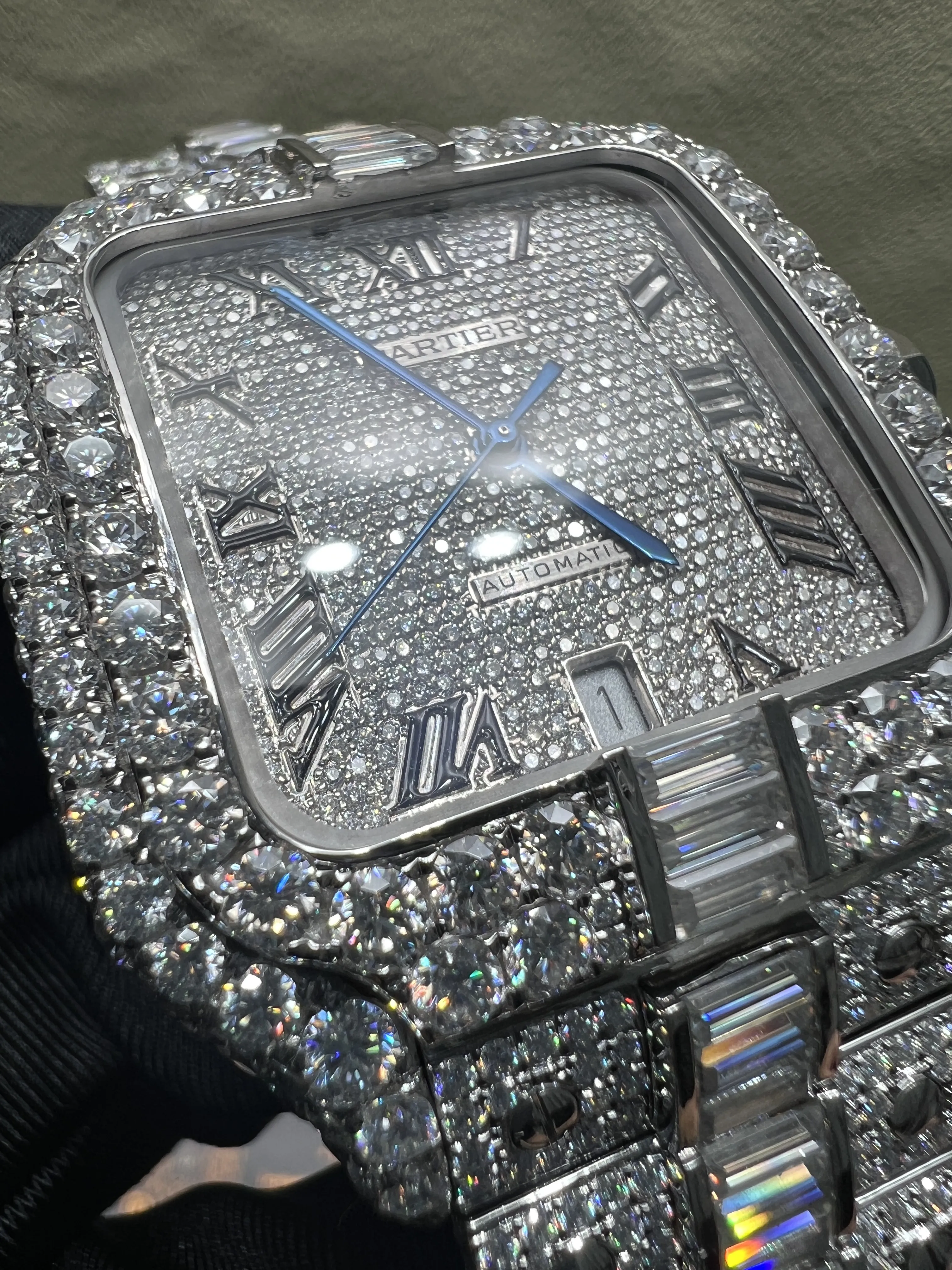 Cartier Santos 40mm Icedout Watch with Baguette Stones D1485019277 — view 9