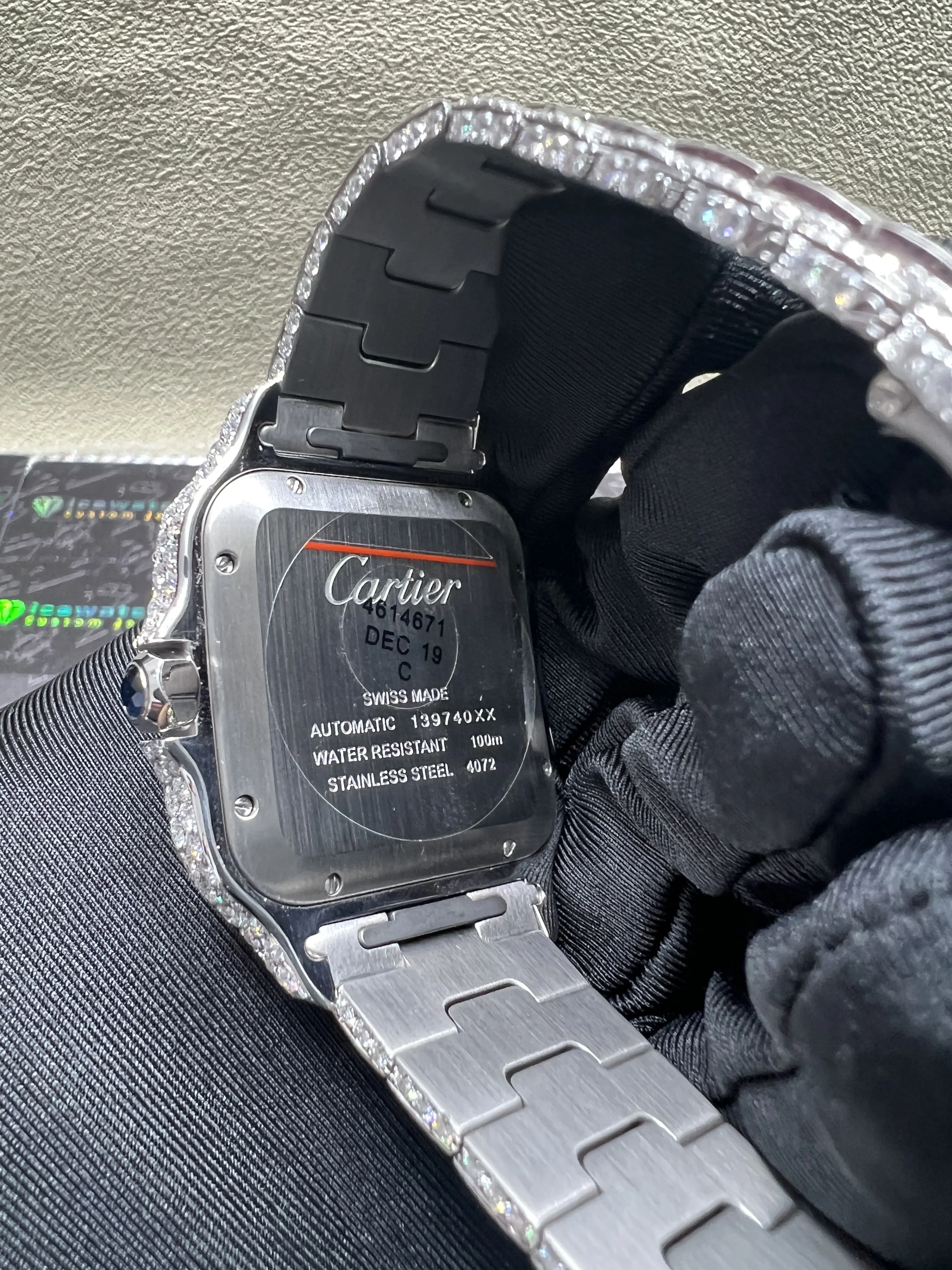 Cartier Santos 40mm Icedout Watch with Baguette Stones D1485019277 — view 6