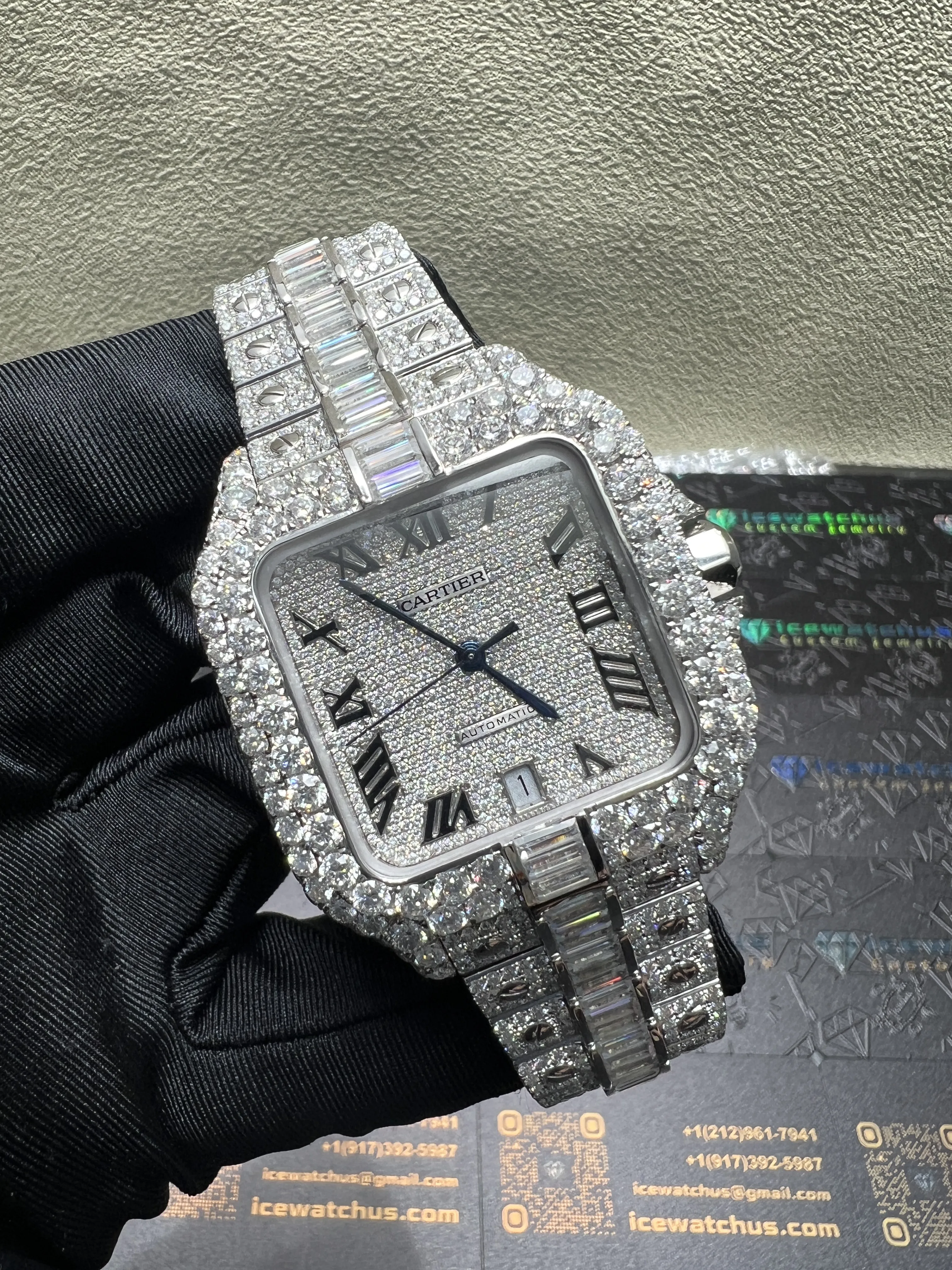 Cartier Santos 40mm Icedout Watch with Baguette Stones D1485019277 — view 2