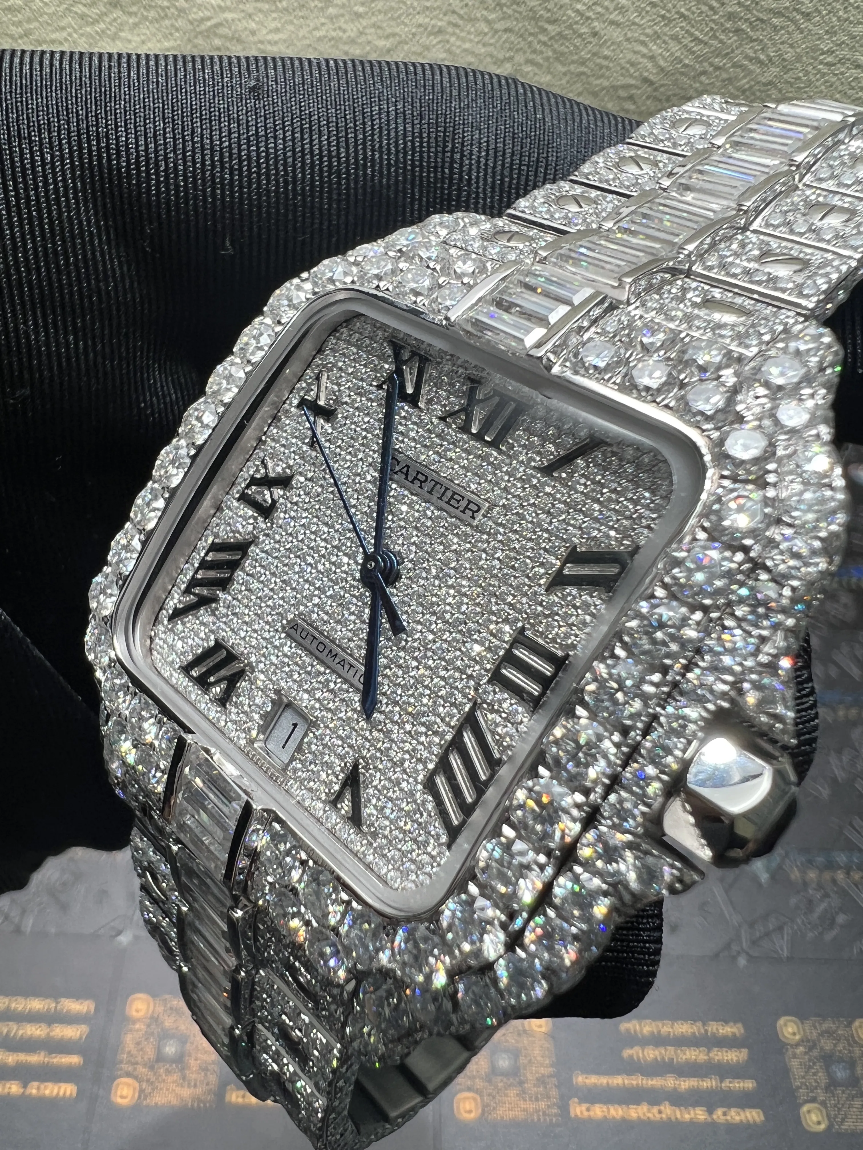 Cartier Santos 40mm Icedout Watch with Baguette Stones D1485019277 — view 10