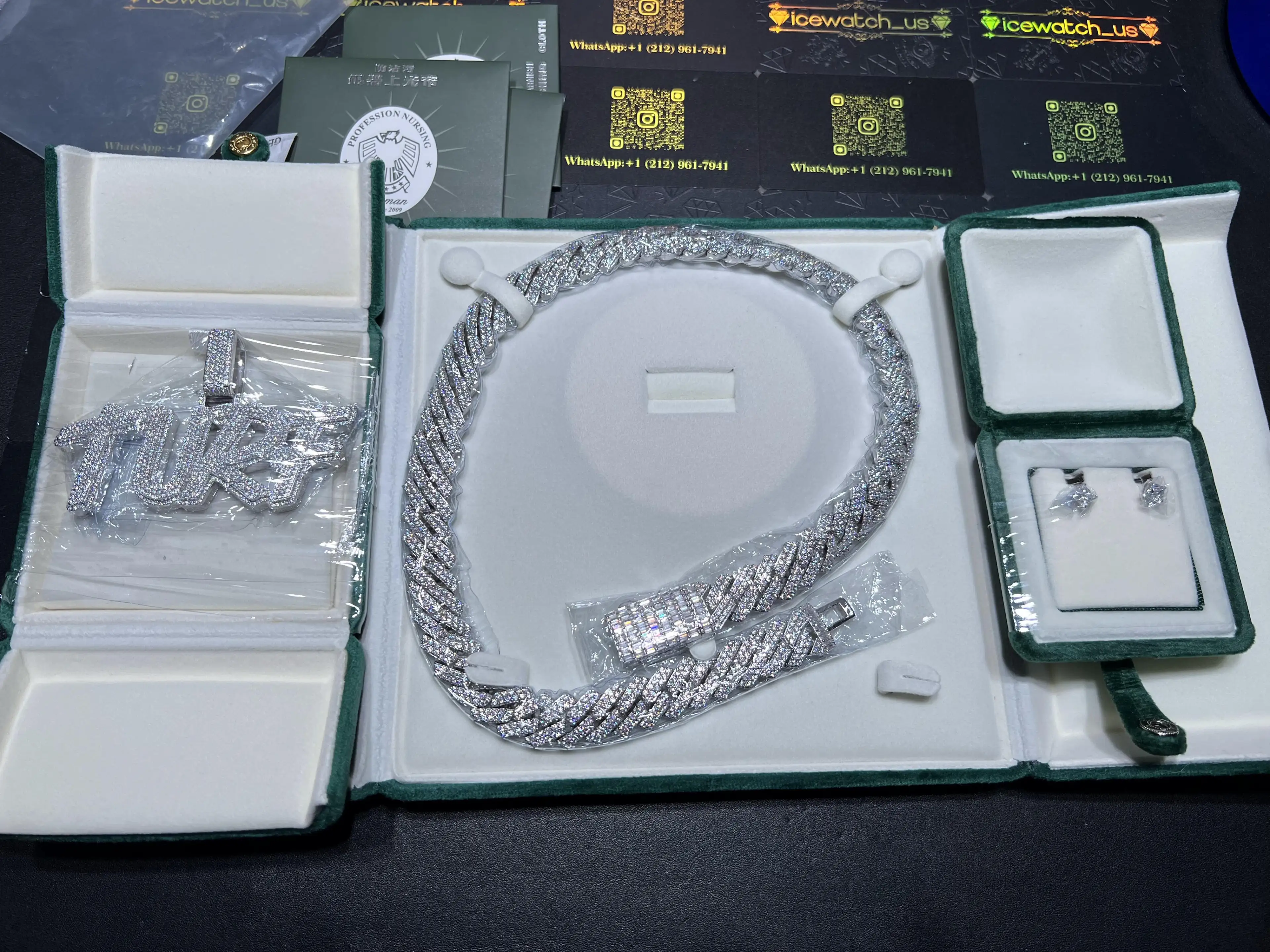 Iced-Out Cuban Link Chain and Pendant Set