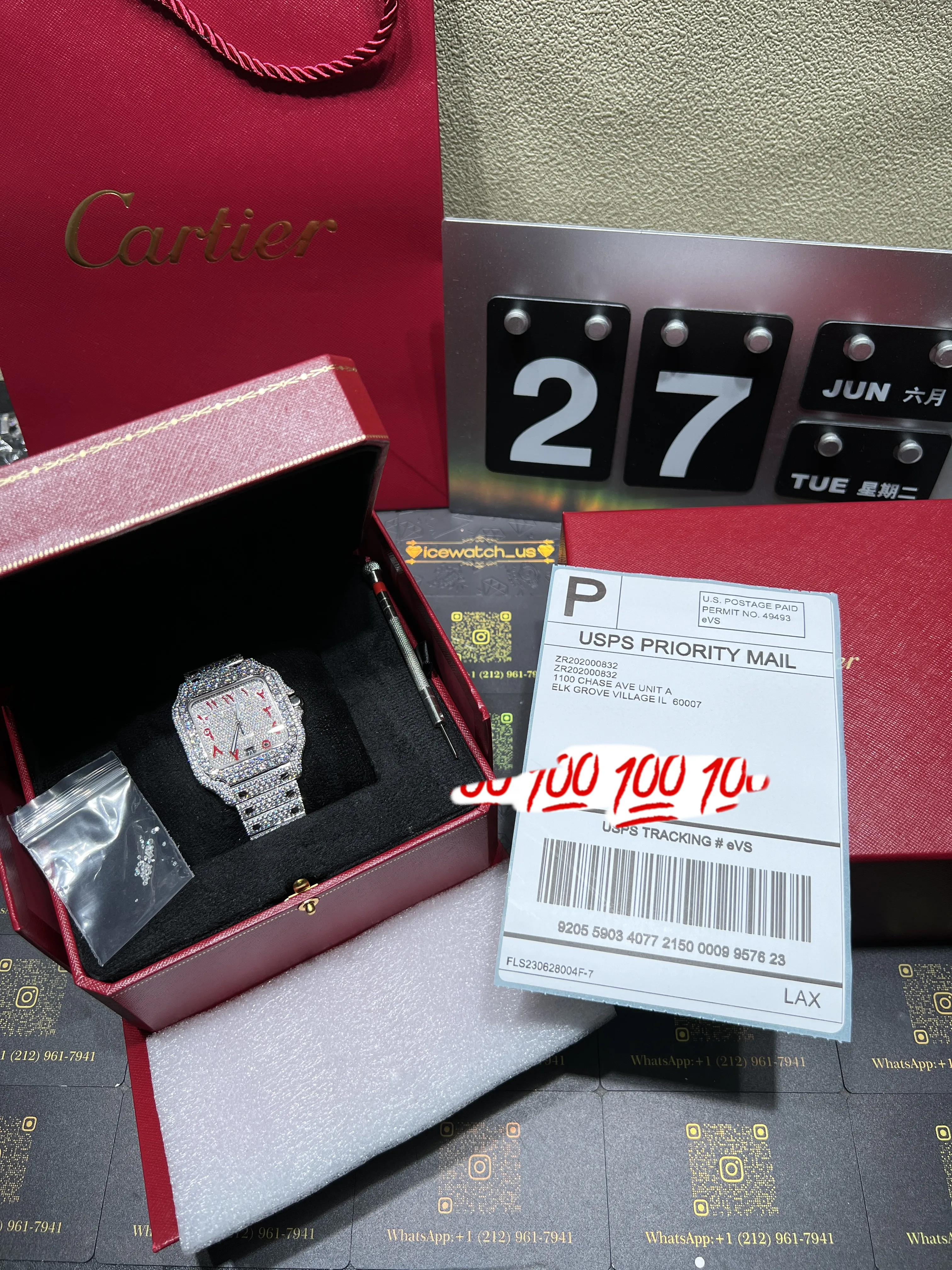 Santos de Cartier Icedout Watch with Arabic Dial