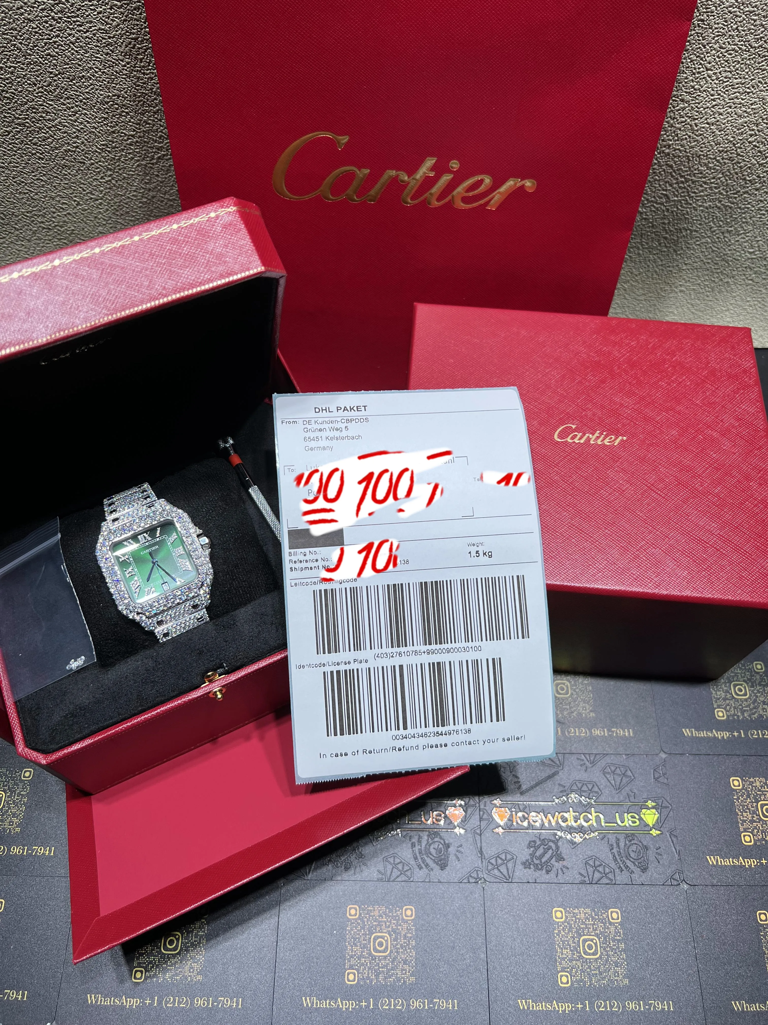 Santos de Cartier Icedout Watch with Green Dial