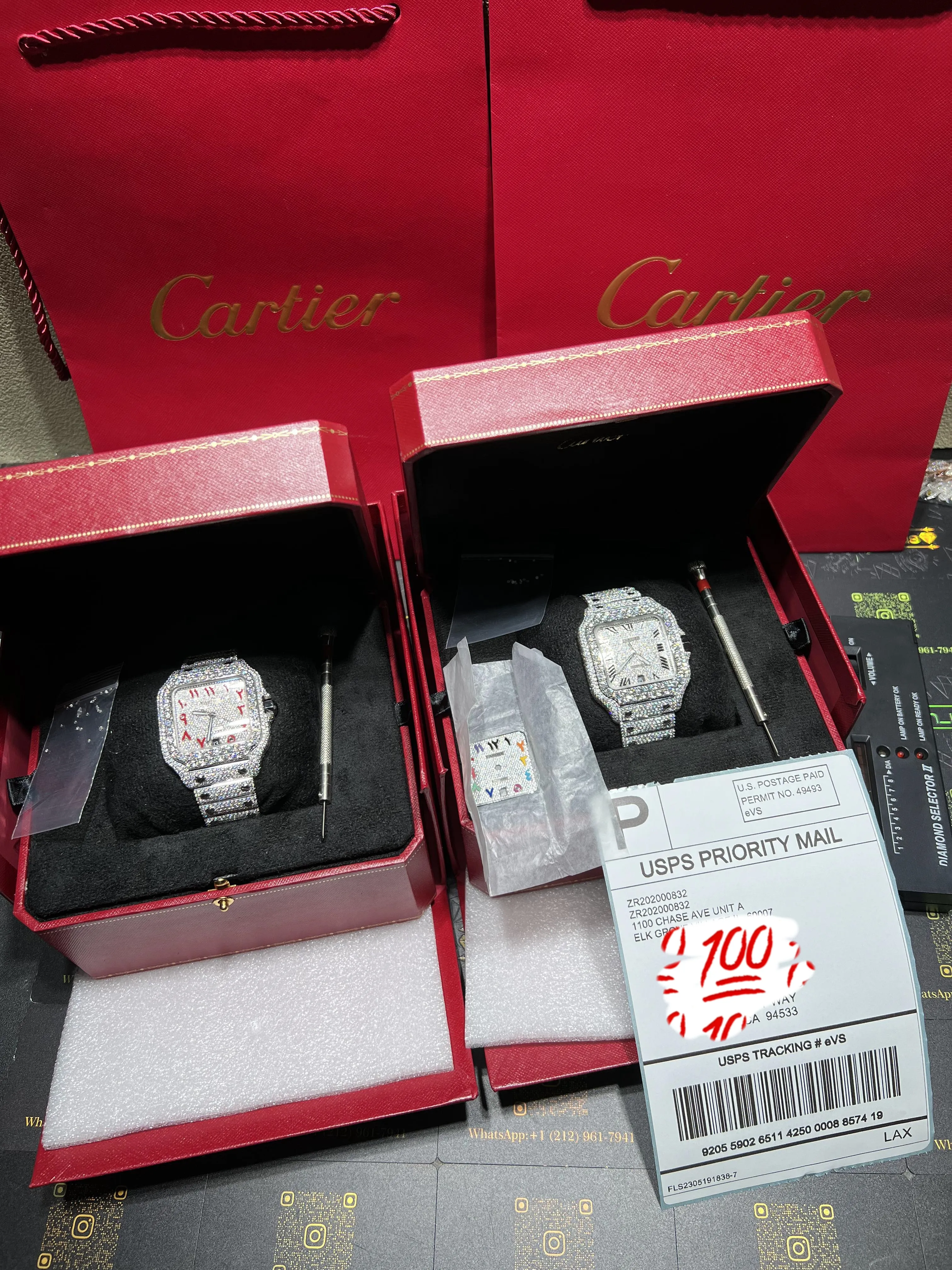 Santos de Cartier Icedout Watch with Arabic Dial