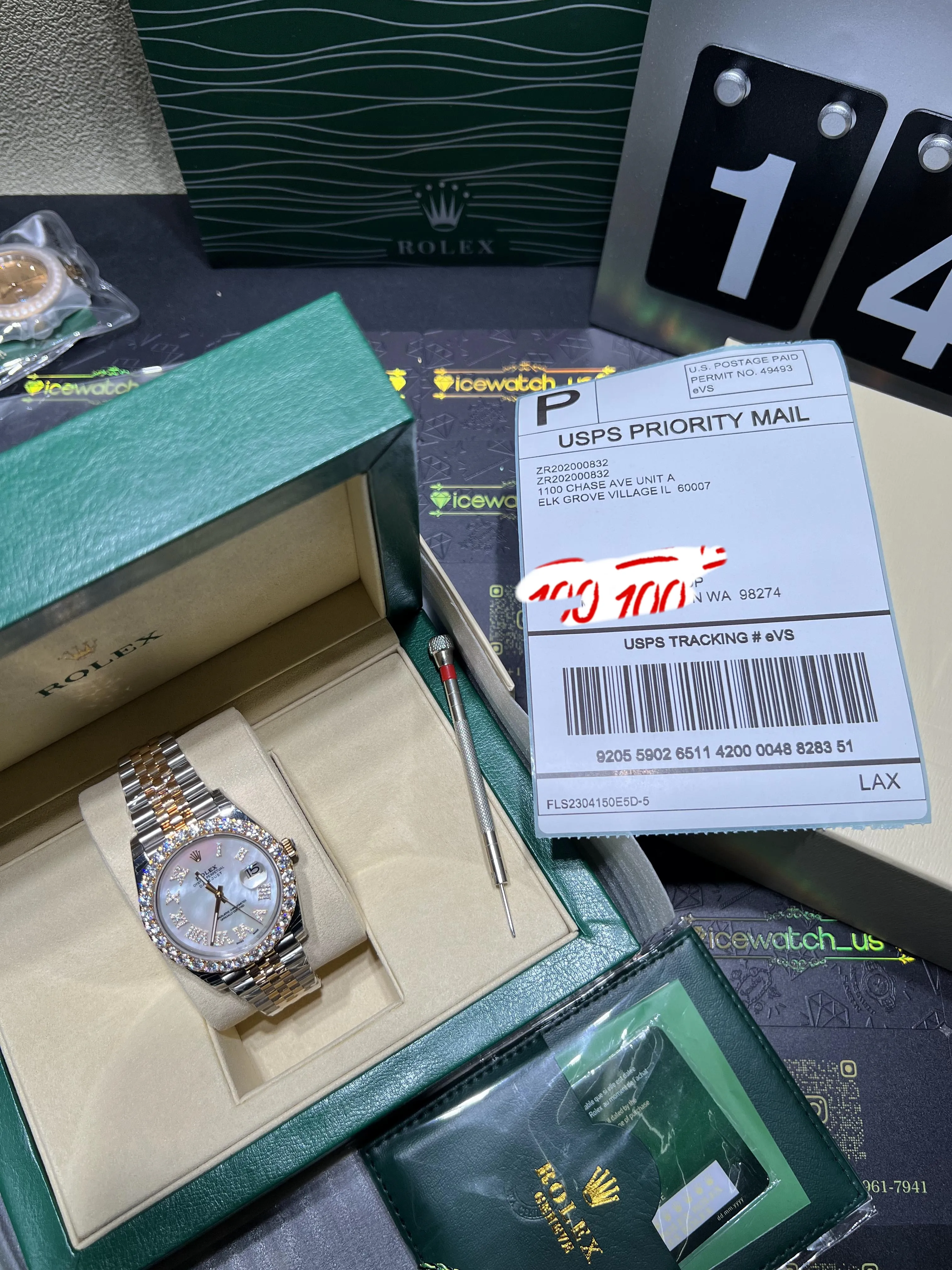 Datejust Icedout Two-Tone Watch with Mother-of-Pearl Dial