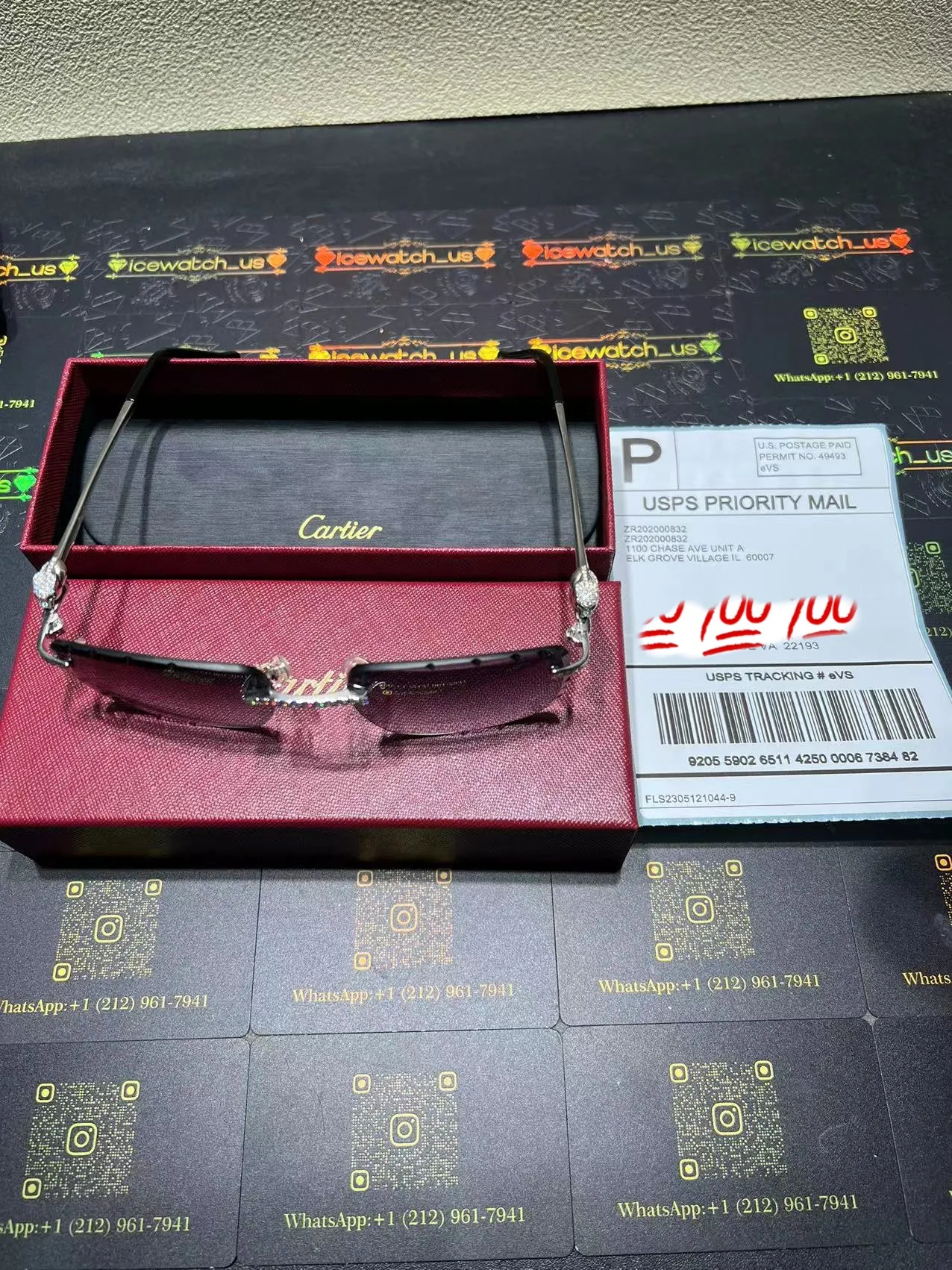 Panthère de Cartier Rimless Rectangular Sunglasses