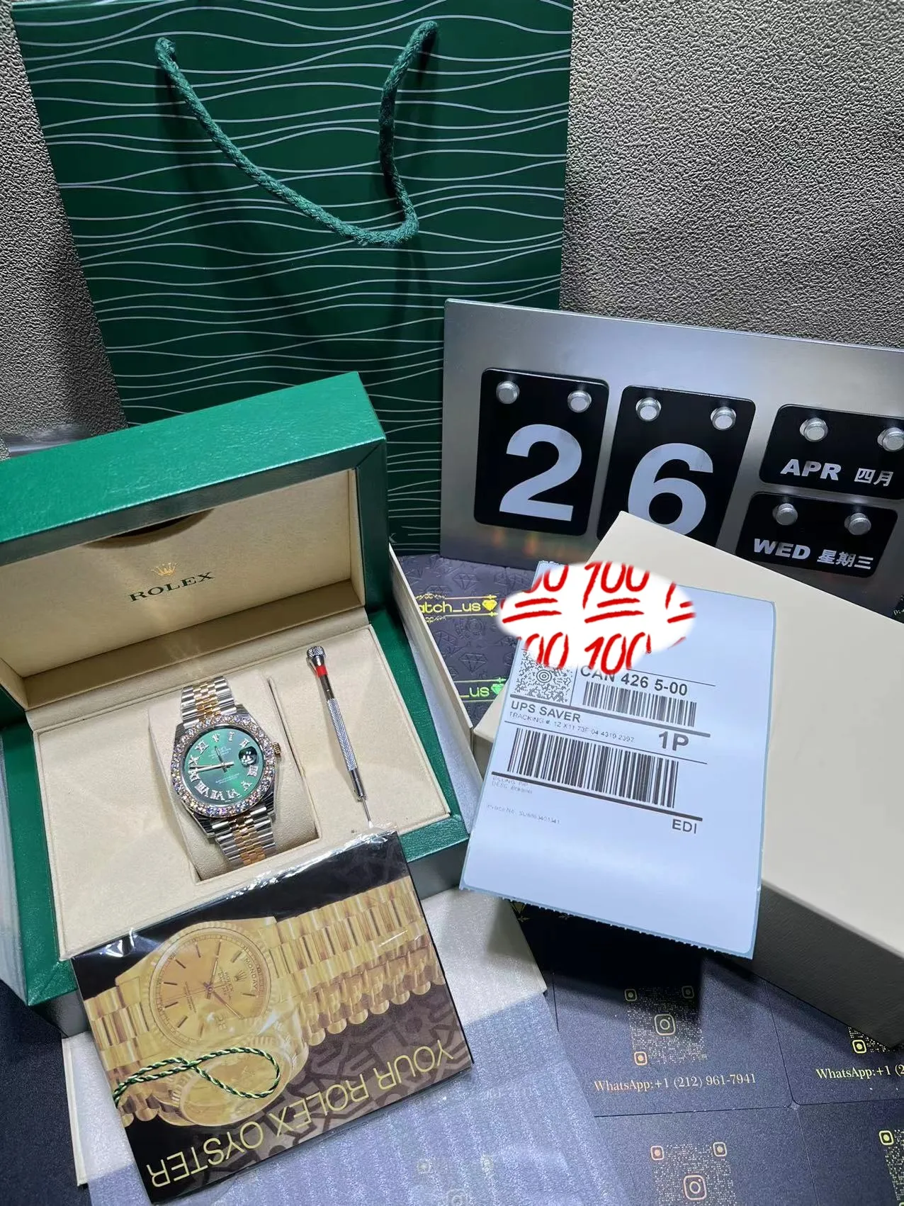 Day-Date Two-Tone Icedout Watch with Green Dial