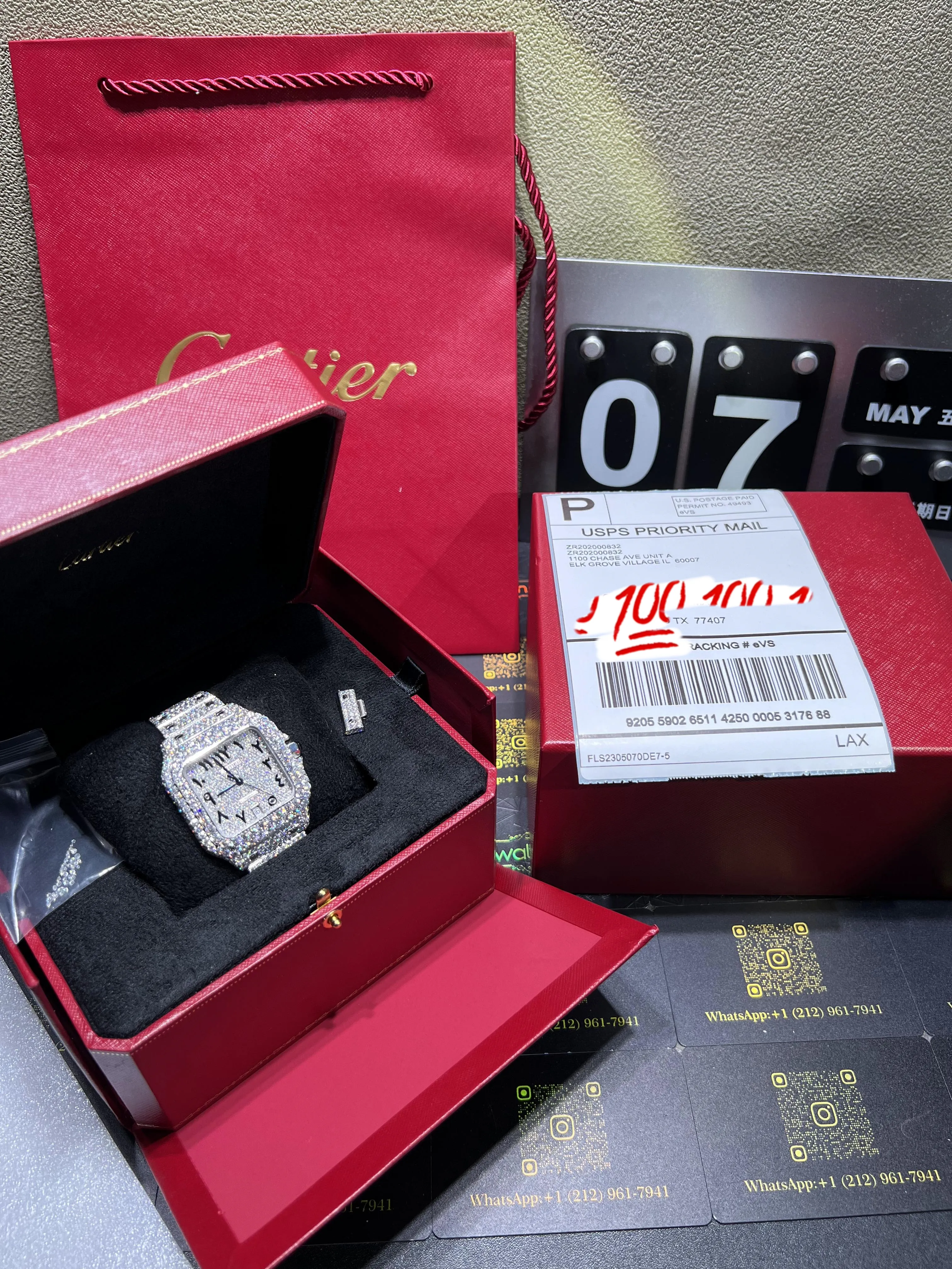Santos de Cartier Icedout Watch with Arabic Dial
