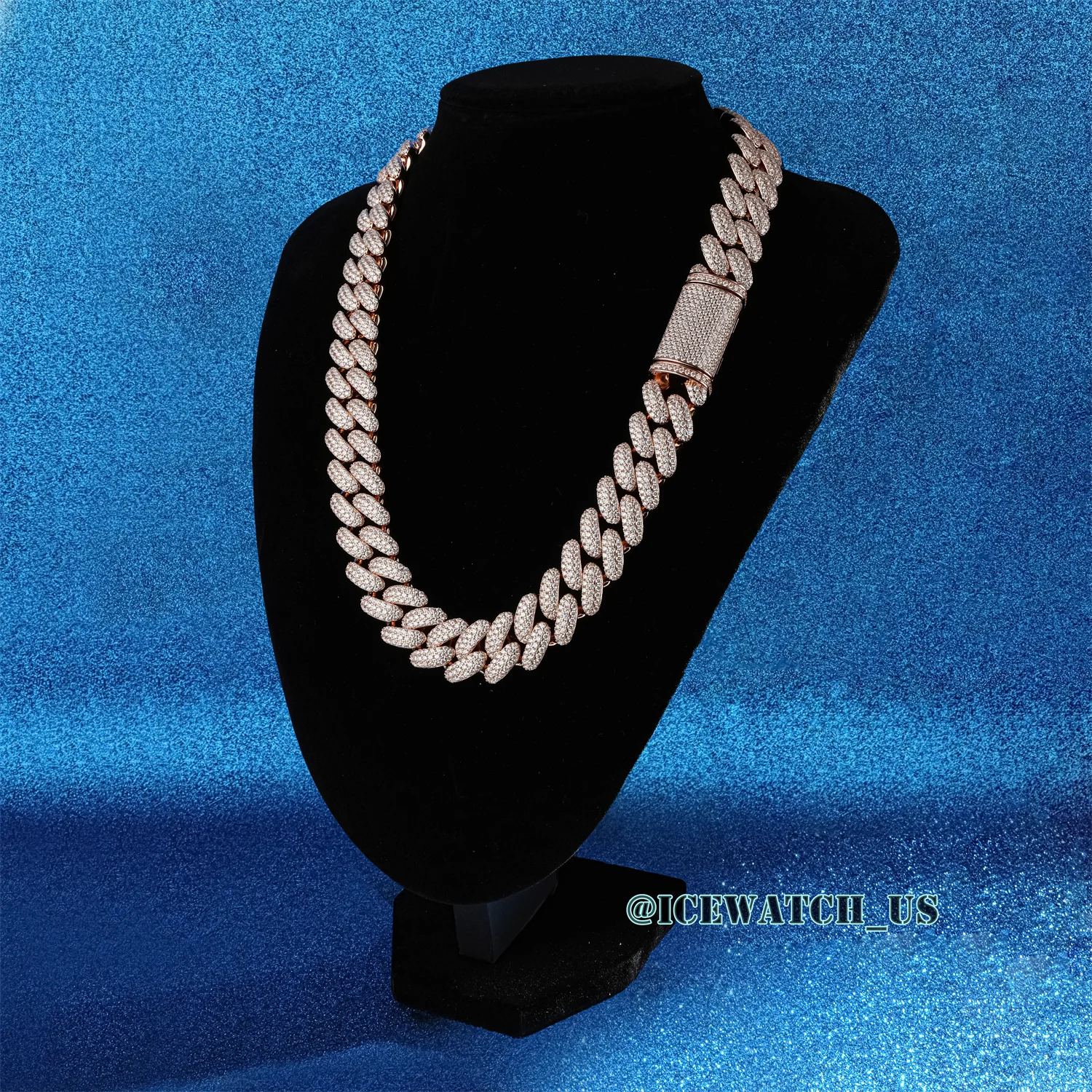 0057 925 Slive Moissanite Cuban Chains rose gold 18mm 21in D1282519294