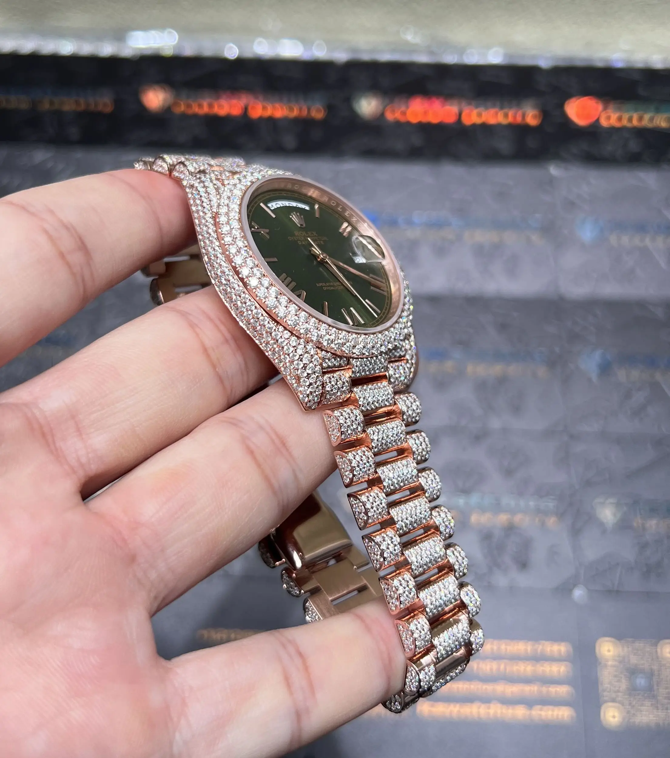 Day-Date Icedout Watch with Olive Green Dial D1147519302 — view 3