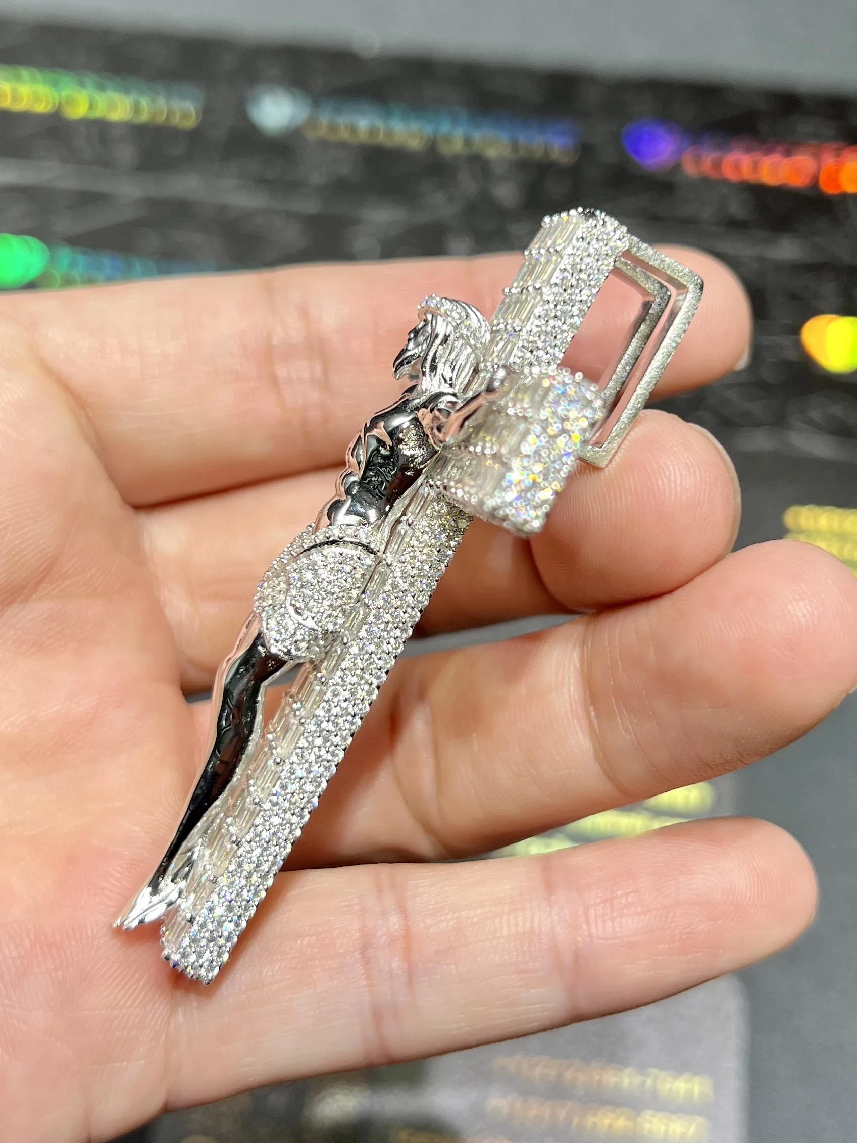 0092 Crucifixion of Jesus Cross Pendant White 925 silver with moissanite W-50mm,H-71mm D573819330 — view 4