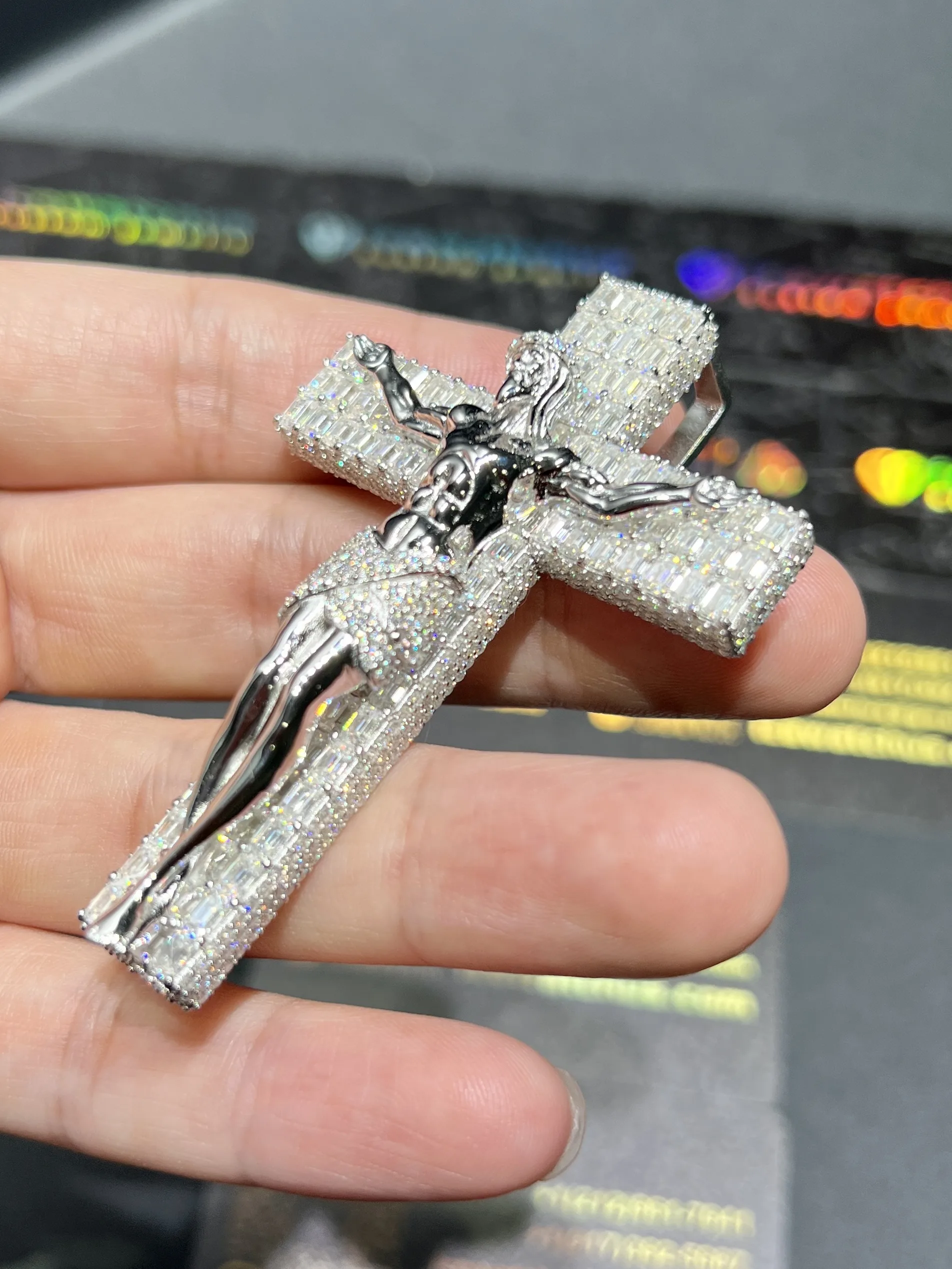 0092 Crucifixion of Jesus Cross Pendant White 925 silver with moissanite W-50mm,H-71mm D573819330 — view 3