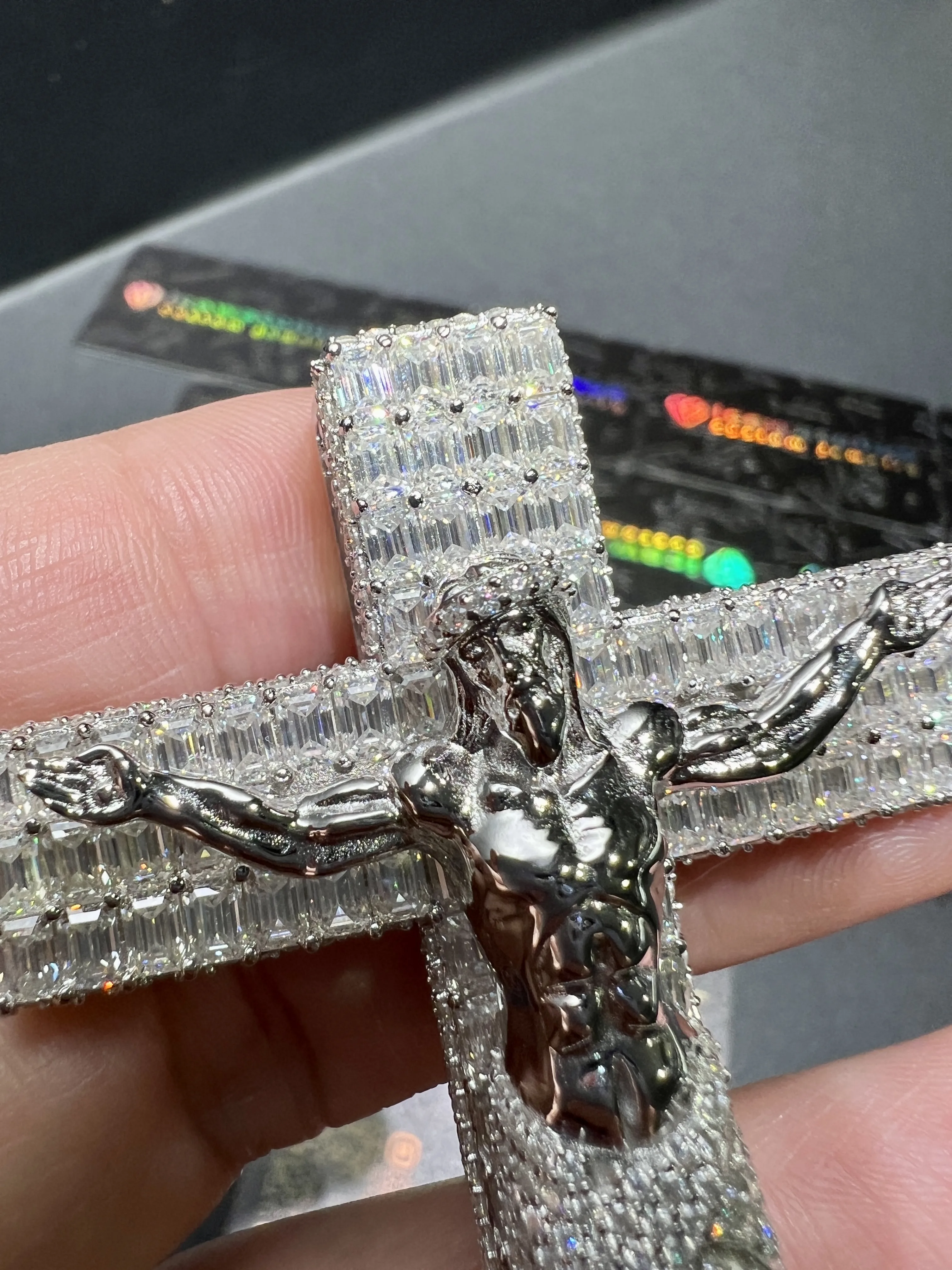 0092 Crucifixion of Jesus Cross Pendant White 925 silver with moissanite W-50mm,H-71mm D573819330 — view 7