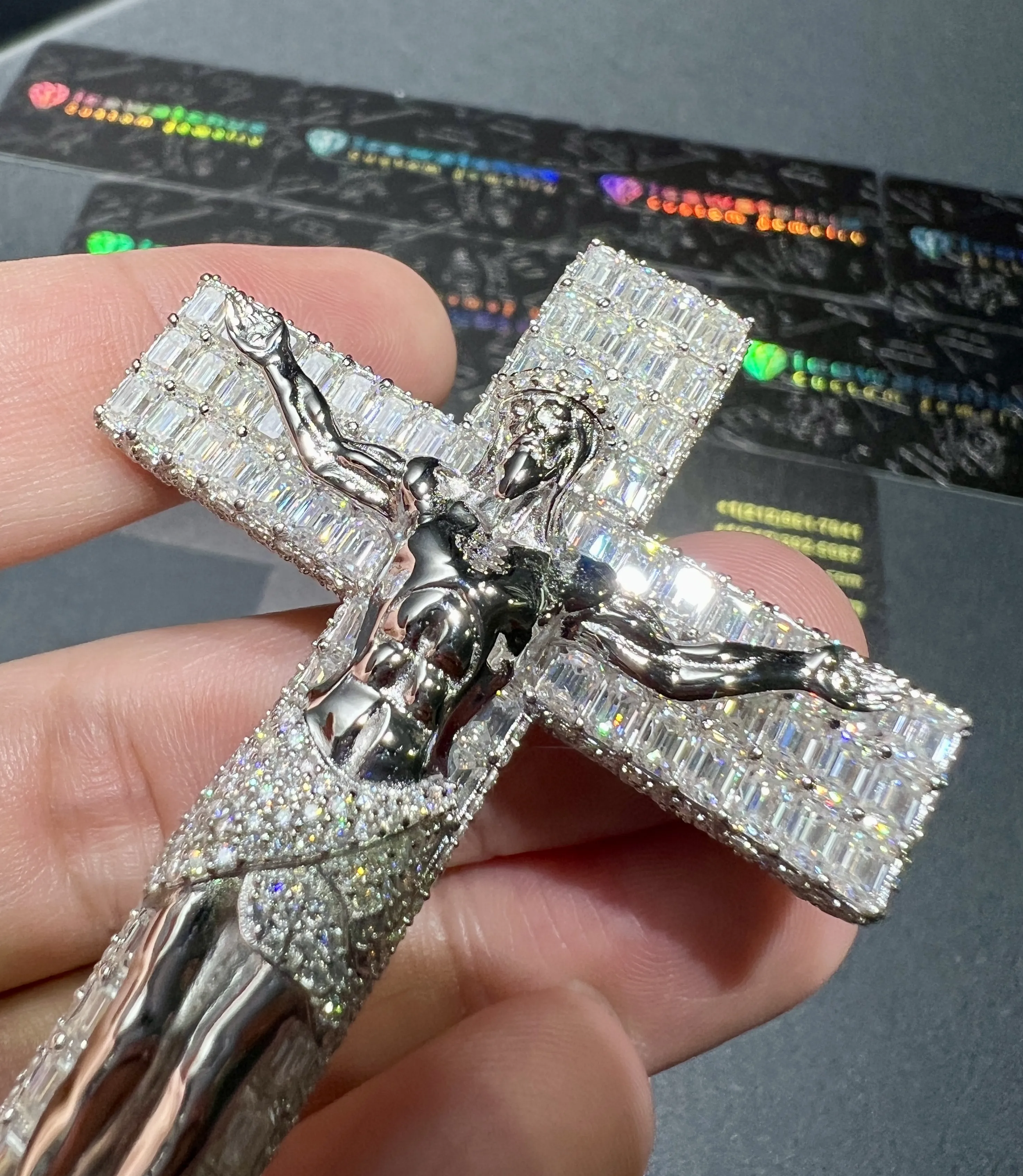0092 Crucifixion of Jesus Cross Pendant White 925 silver with moissanite W-50mm,H-71mm D573819330 — view 9