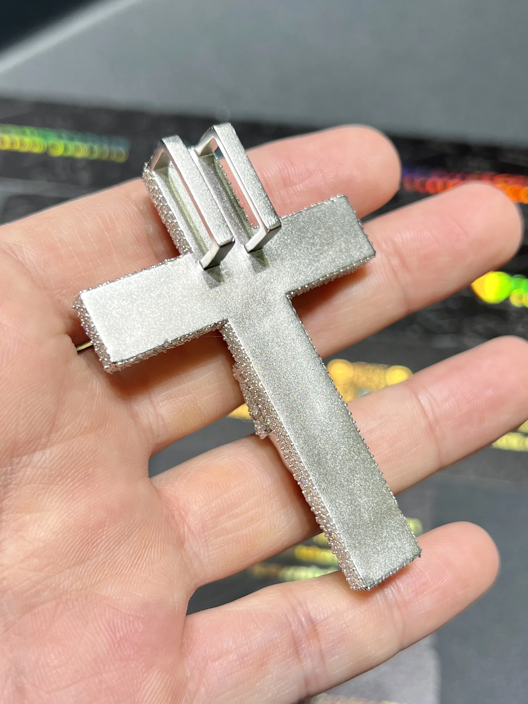 0092 Crucifixion of Jesus Cross Pendant White 925 silver with moissanite W-50mm,H-71mm D573819330 — view 5
