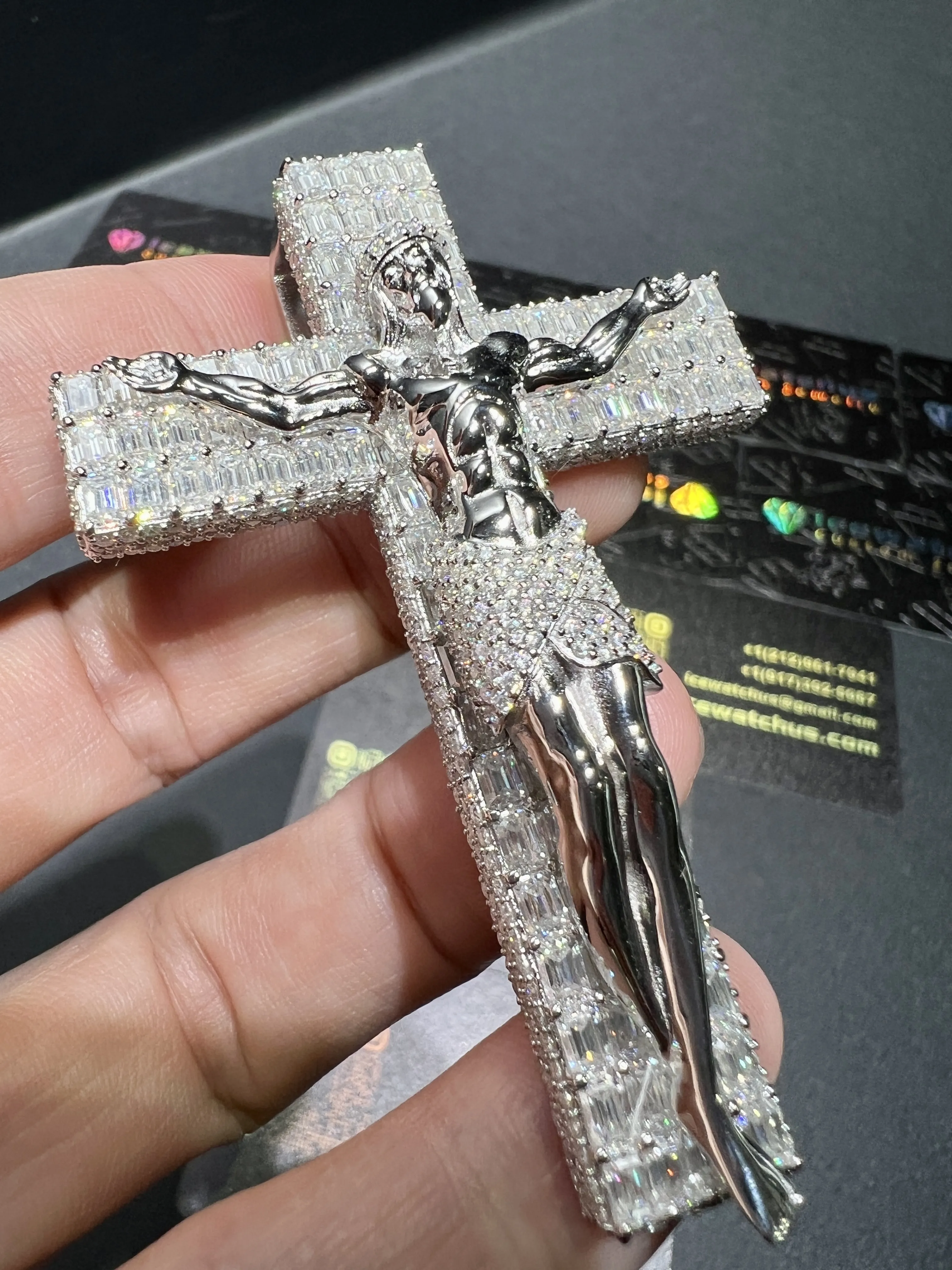 0092 Crucifixion of Jesus Cross Pendant White 925 silver with moissanite W-50mm,H-71mm D573819330 — view 8
