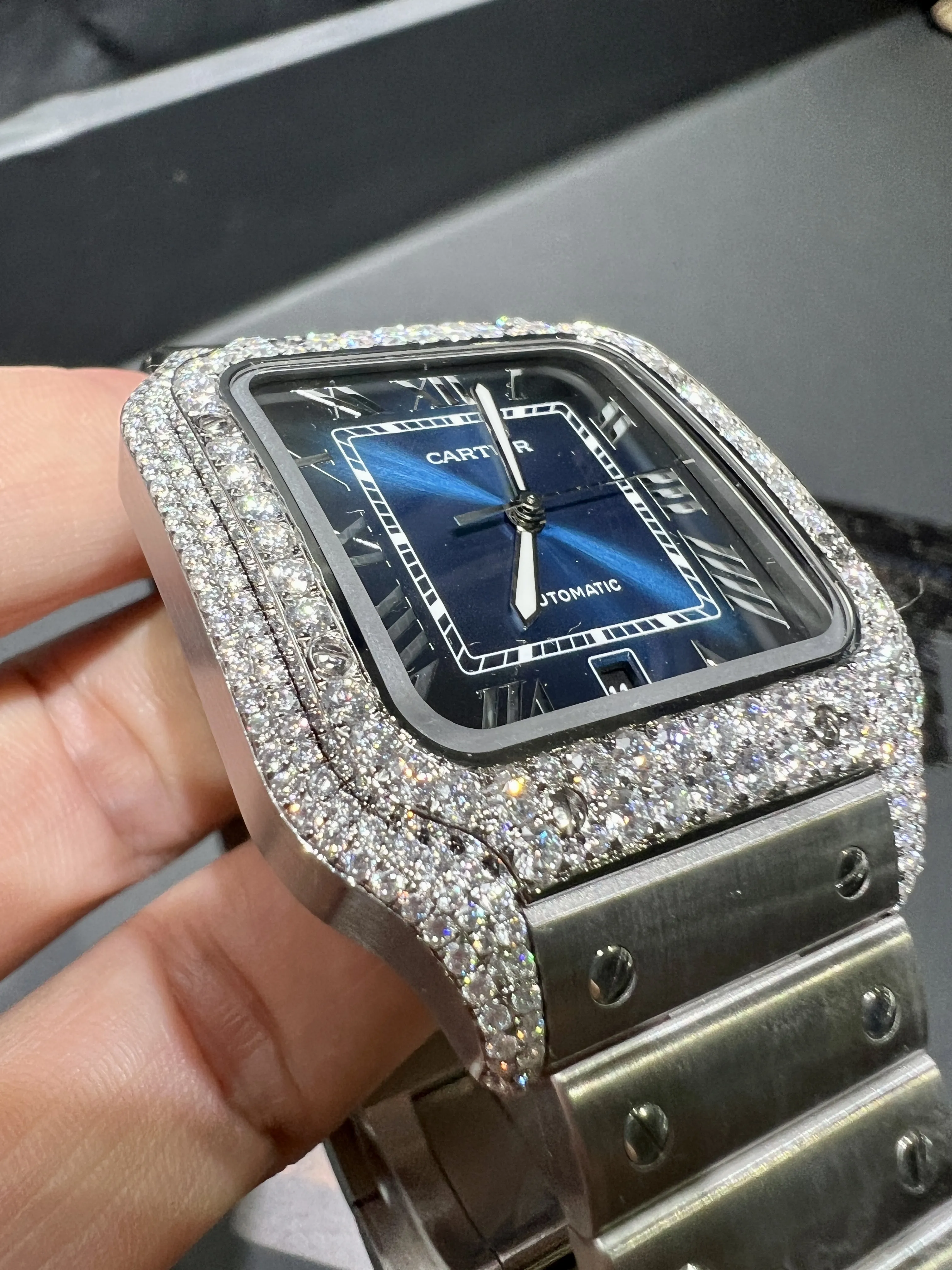 Santos de Cartier Icedout Watch with Blue Dial D573819335 — view 8