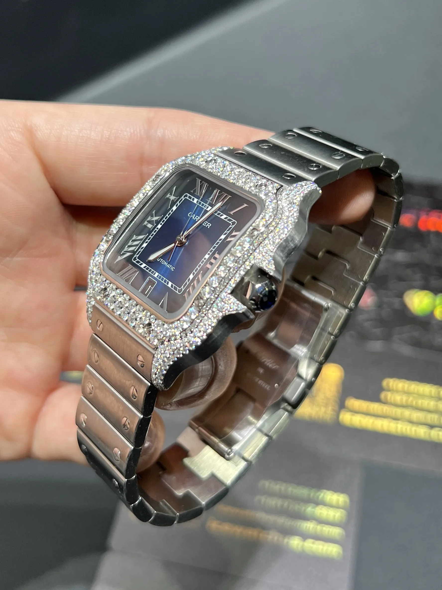 Santos de Cartier Icedout Watch with Blue Dial D573819335 — view 4
