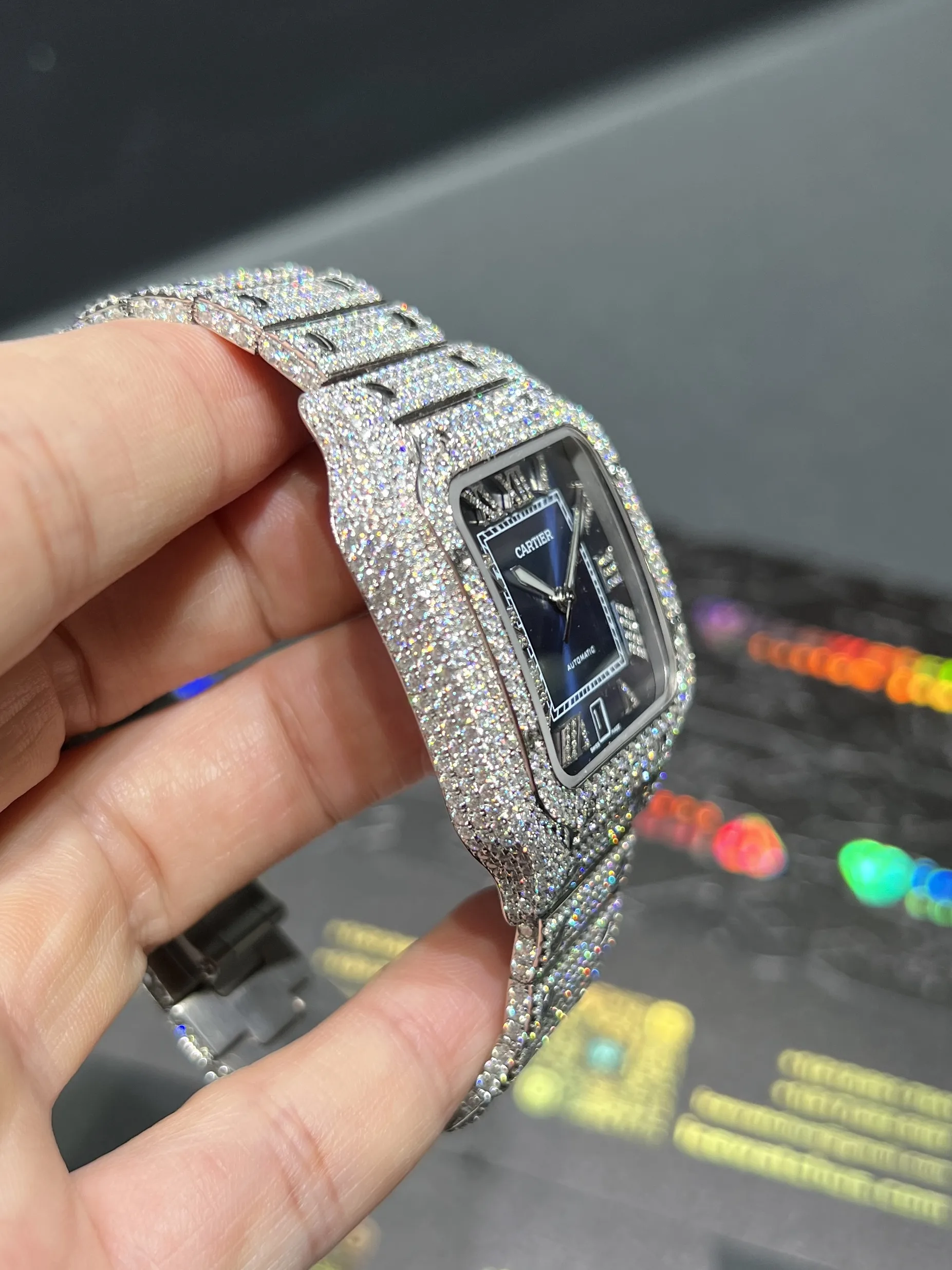 Santos de Cartier Icedout Watch with Blue Dial D1147519334 — view 5