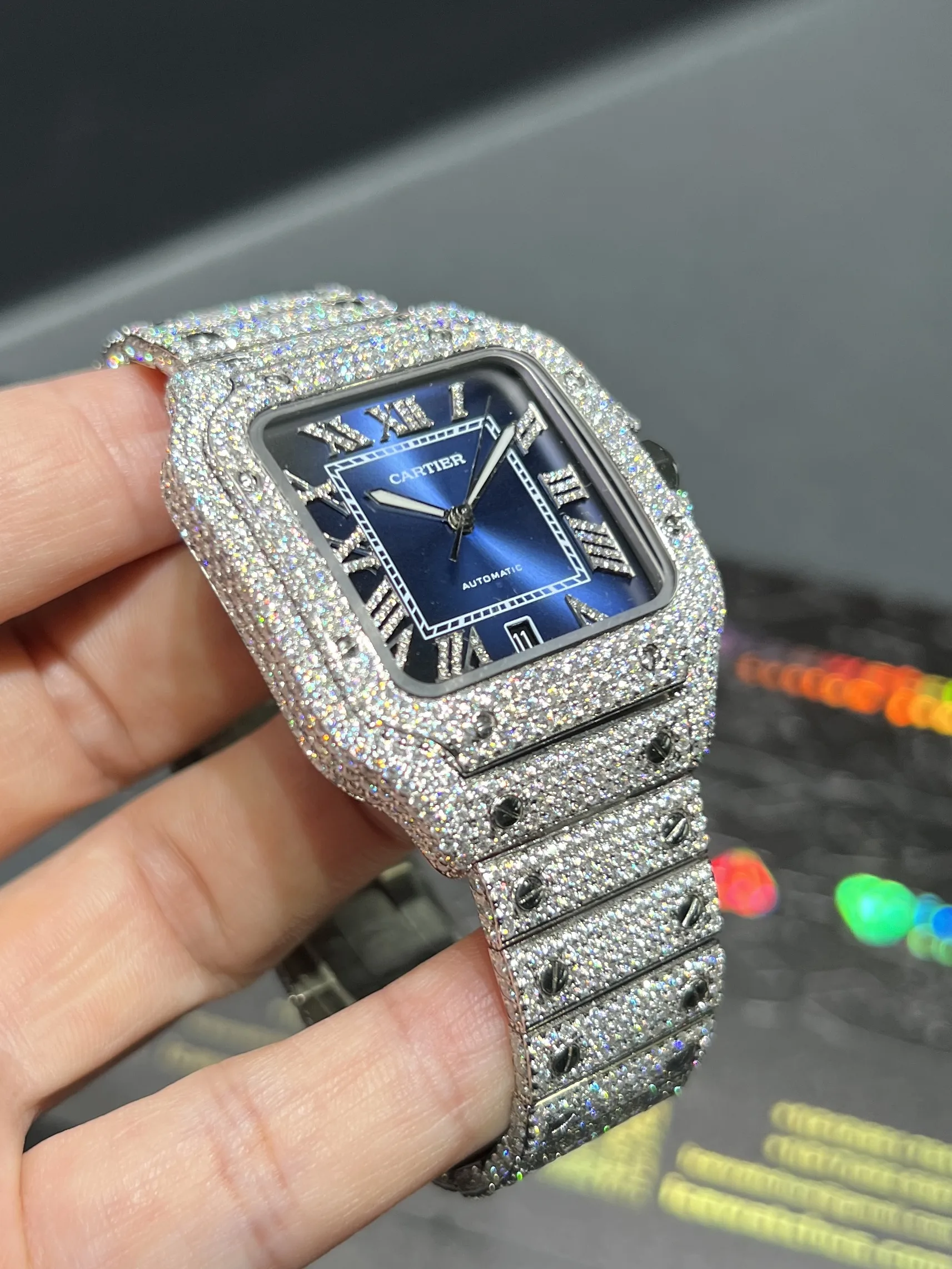 Santos de Cartier Icedout Watch with Blue Dial D1147519334 — view 4