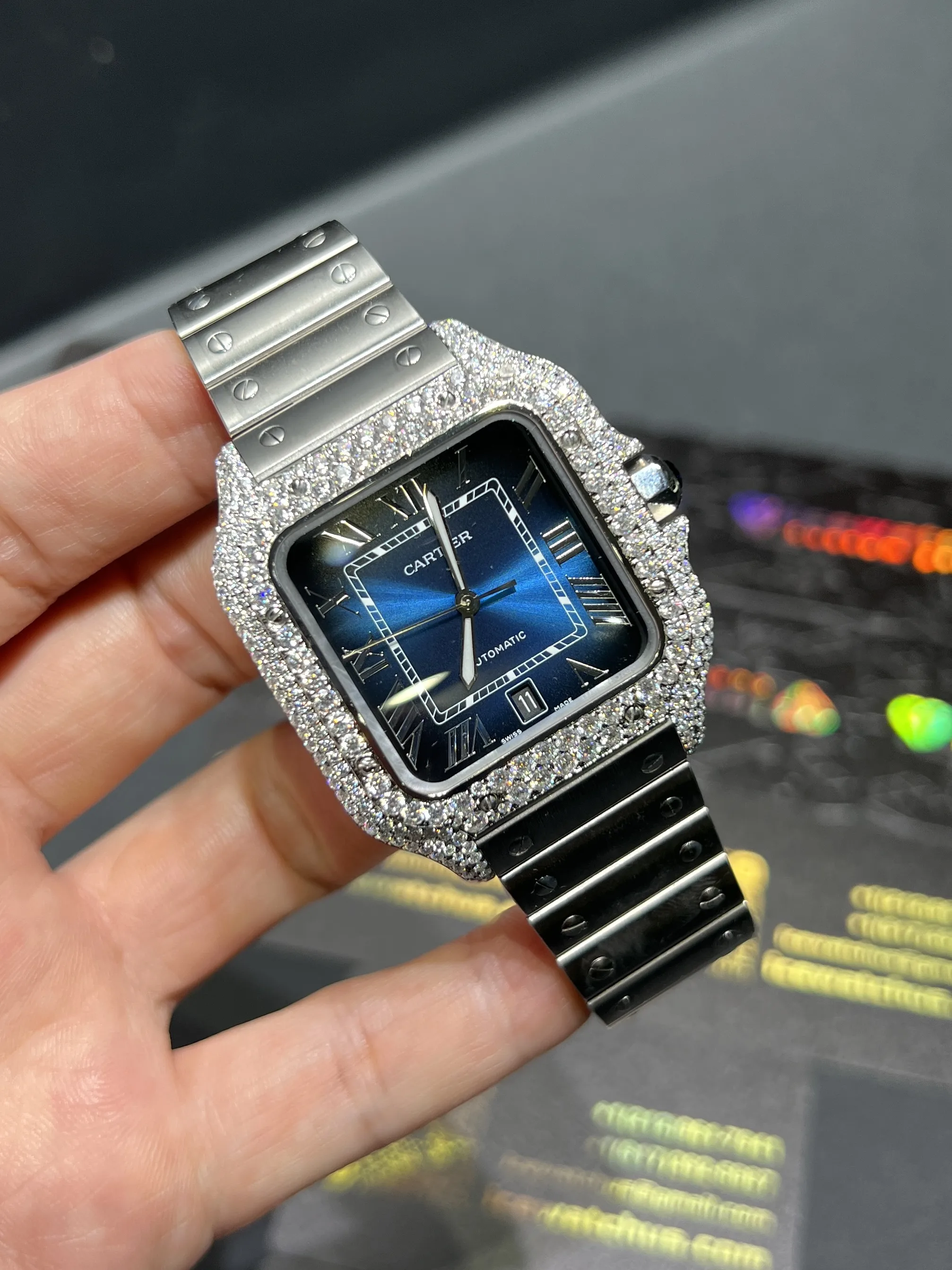 Santos de Cartier Icedout Watch with Blue Dial D573819335 — view 2