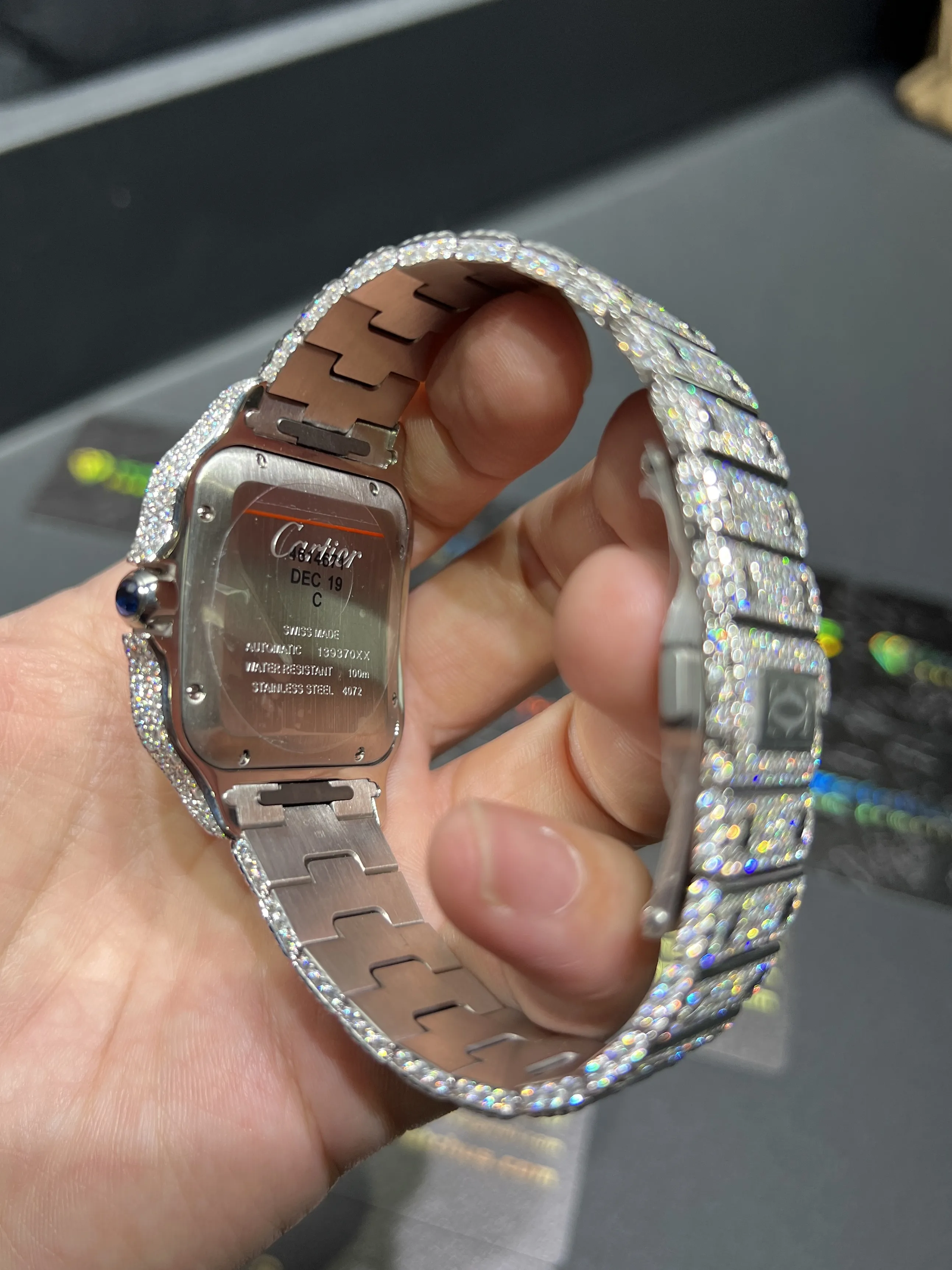 Santos de Cartier Icedout Watch with Blue Dial D1147519334 — view 8