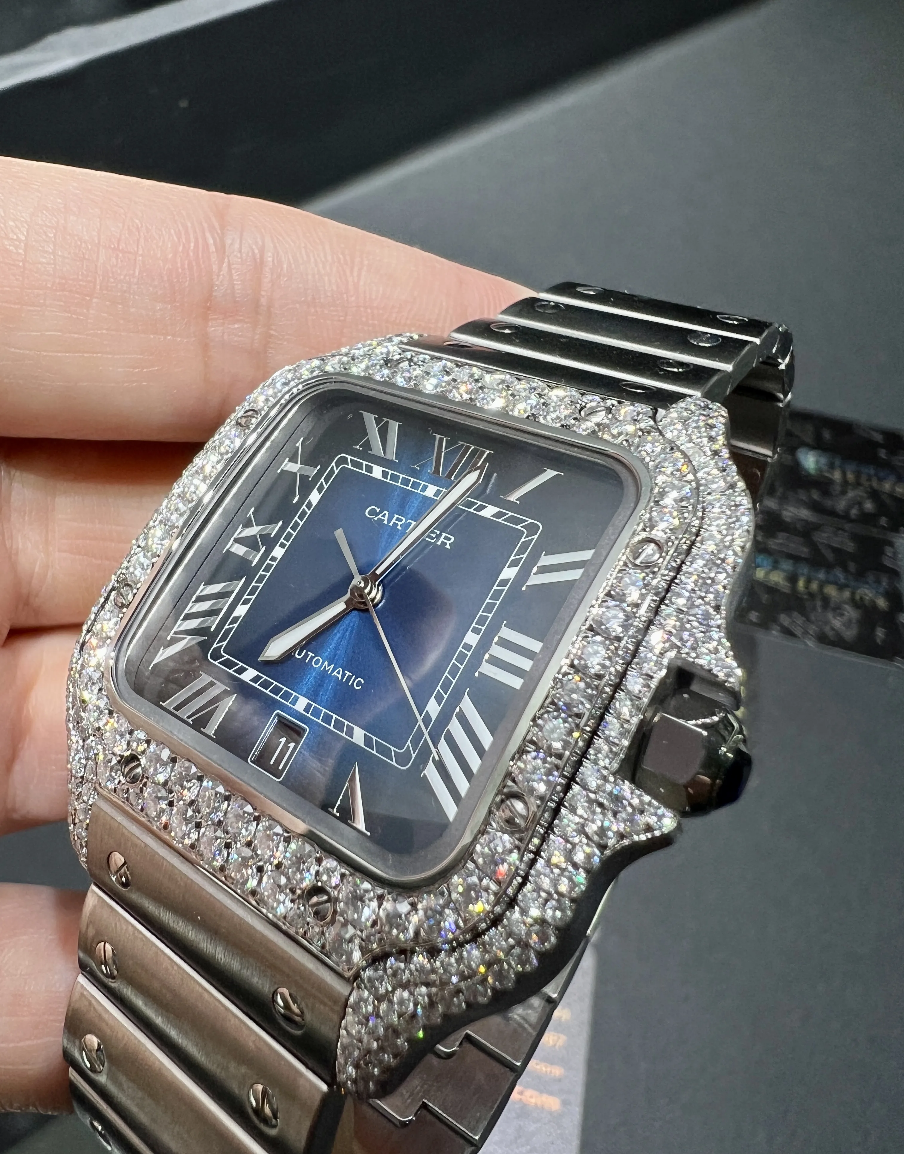 Santos de Cartier Icedout Watch with Blue Dial D573819335 — view 9