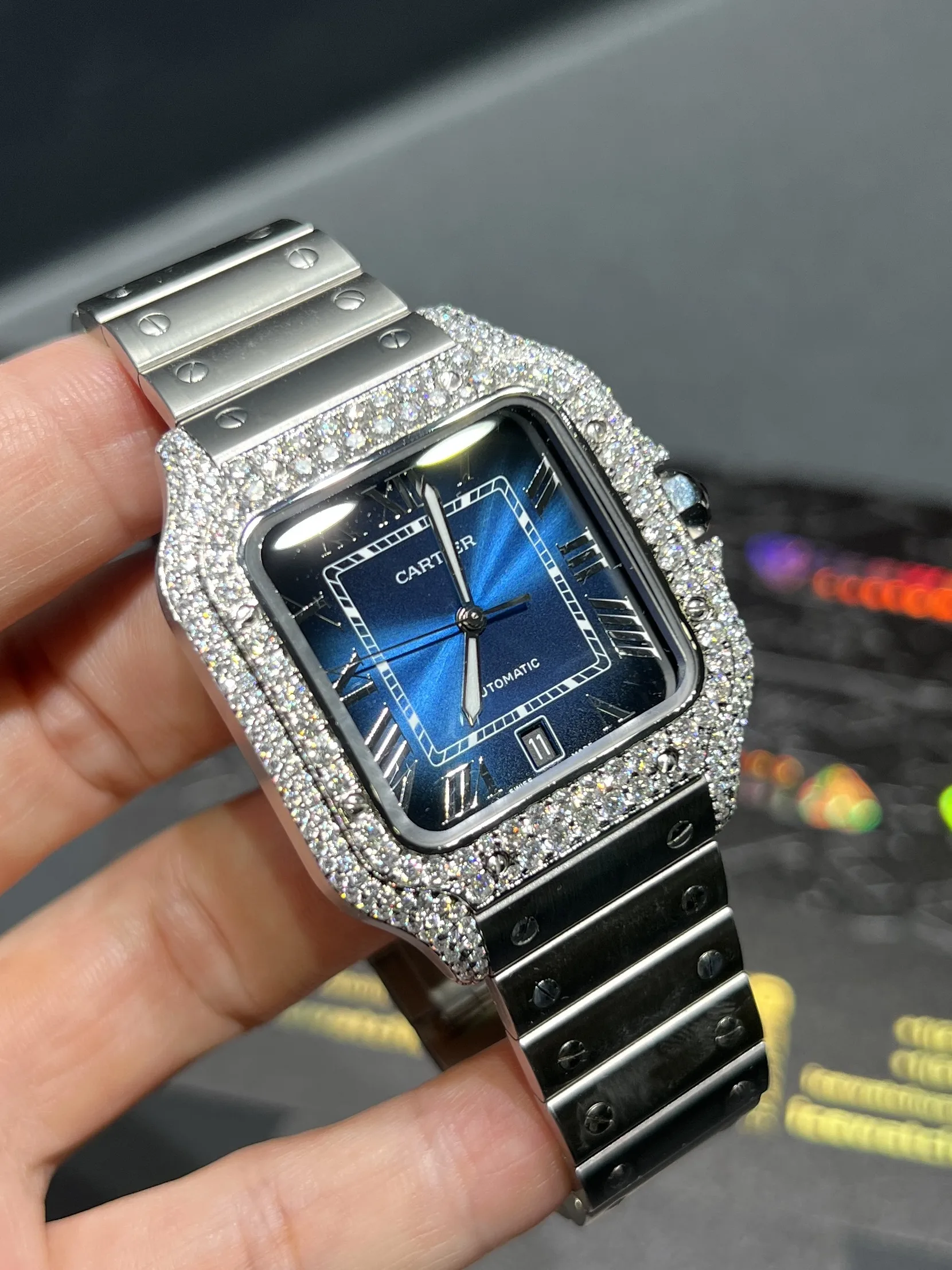 Santos de Cartier Icedout Watch with Blue Dial D573819335 — view 3