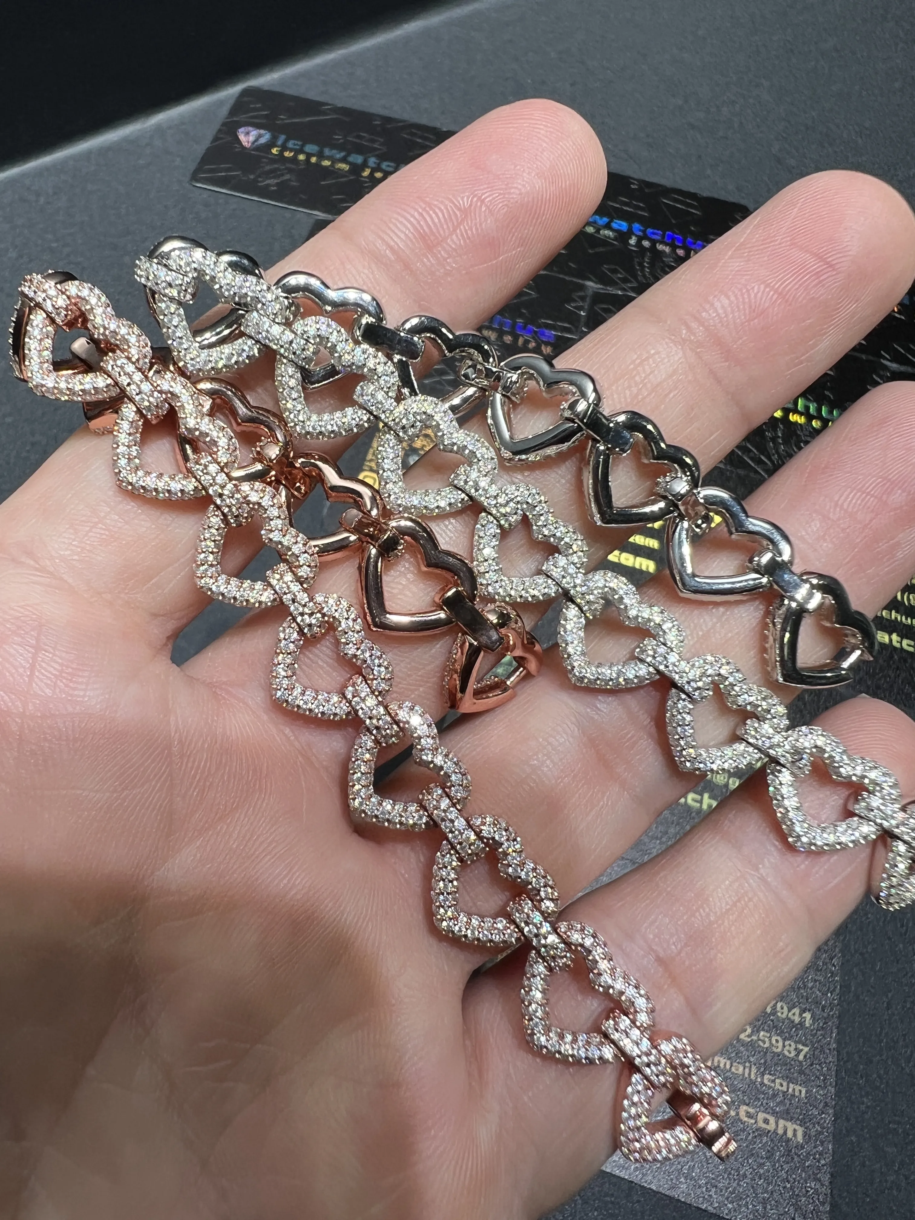 0105 Heart Bracelet 925 Slive Moissanite 8mm 7.5in D371319341