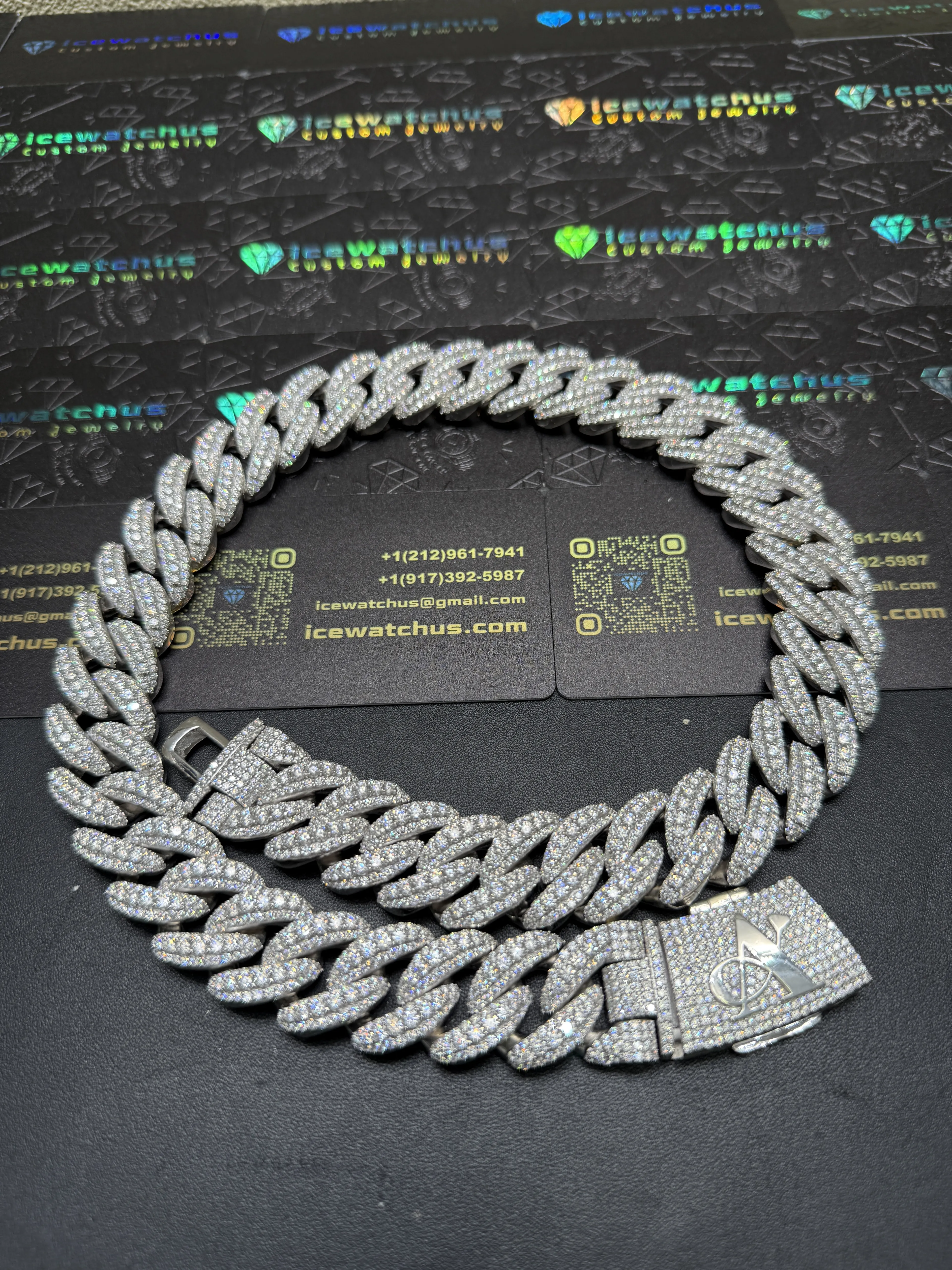 22mm 22in 925Silver Moissanite Cuban chain D1687519398