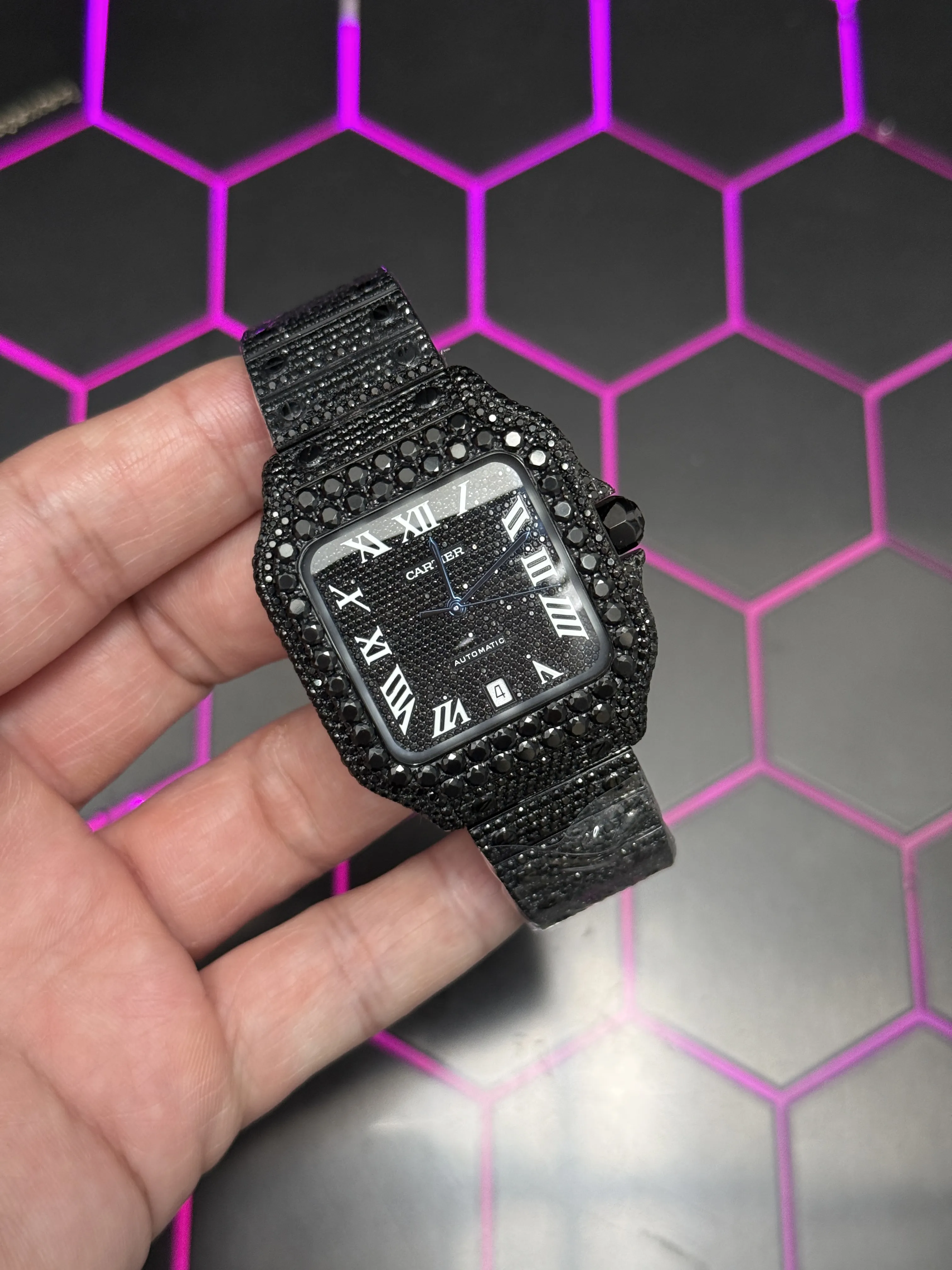 Santos de Cartier Black Moissanite Icedout Watch D1215019402 — view 2
