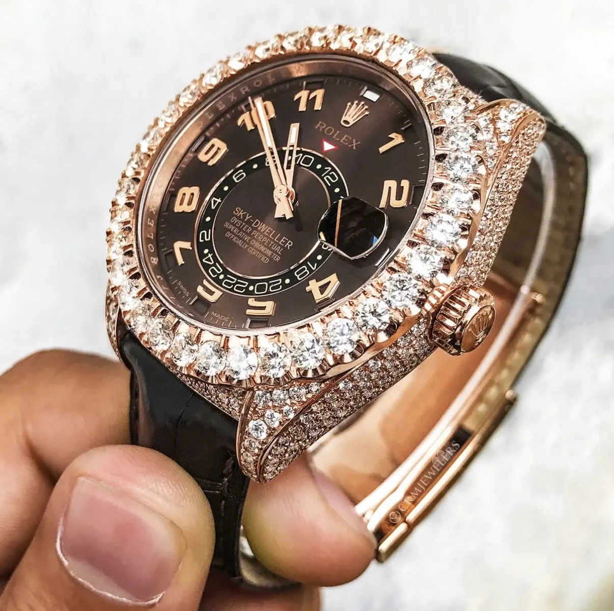 Sky-Dweller Style Brown Dial Lab-grown Diamond Watch — view 1